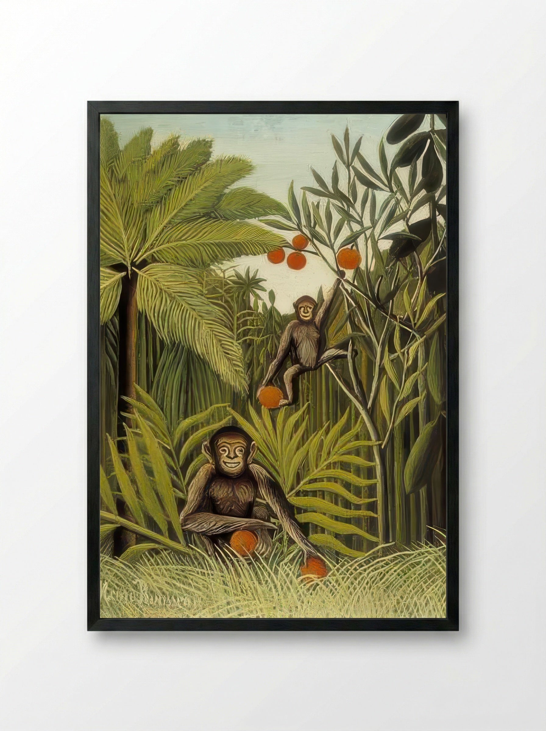 The Monkeys in the Jungle by Henri Rousseau – Naïve Art Tropical Wildlife Print - Framed Print Black