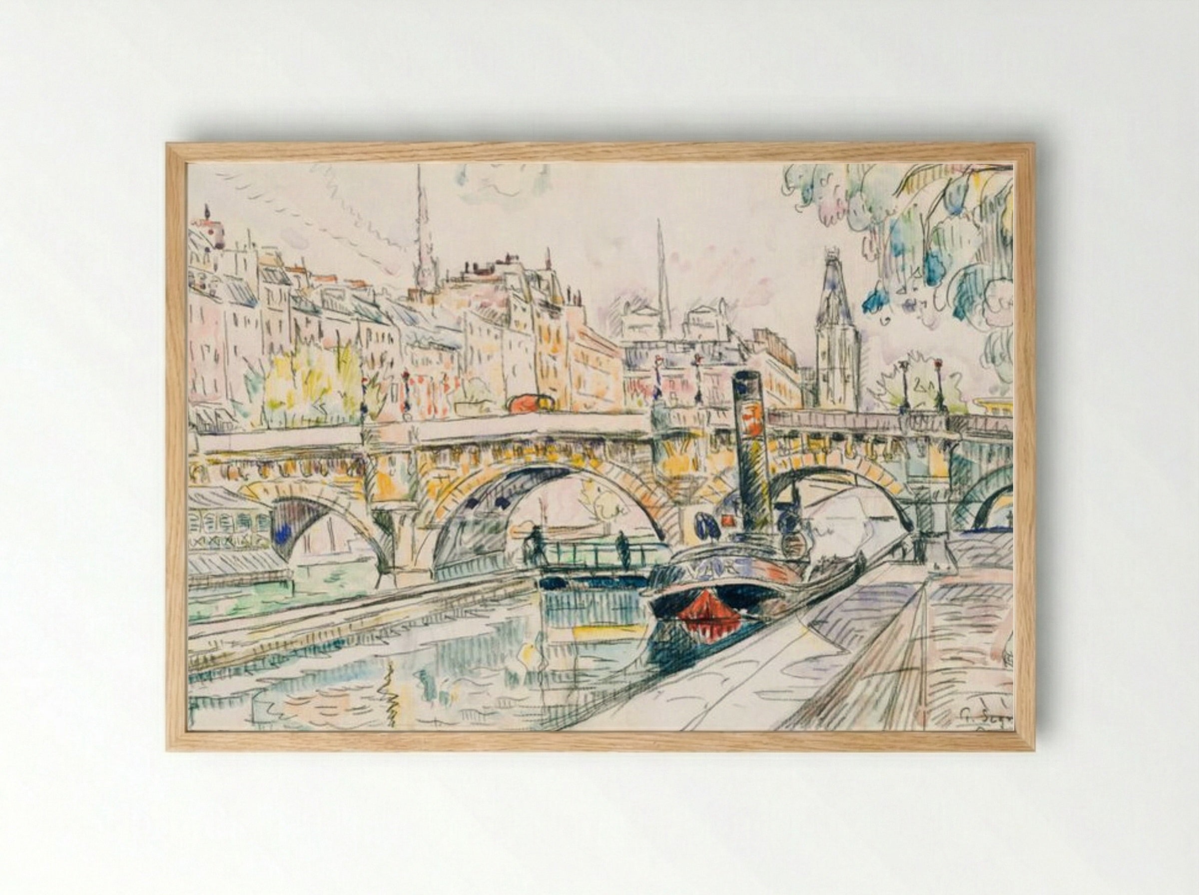 Tugboat at the Pont Neuf, Paris - Paul Signac - Framed Print Wood
