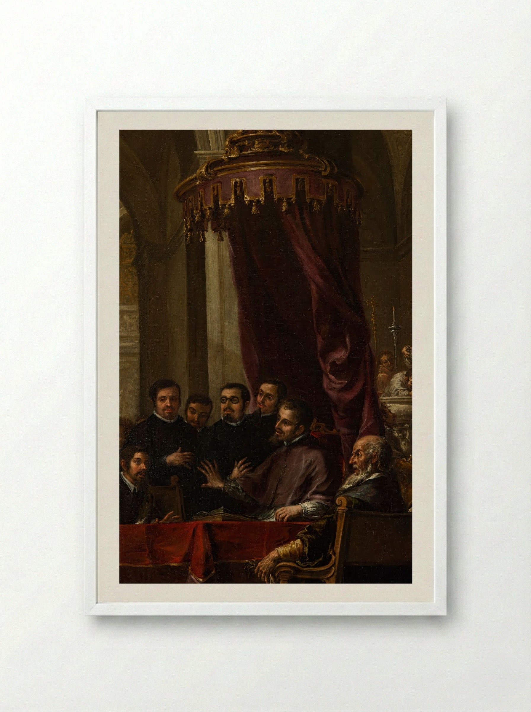 The Conversion and Baptism of St. Augustine by St. Ambrose - Juan de Pareja - Framed Print White