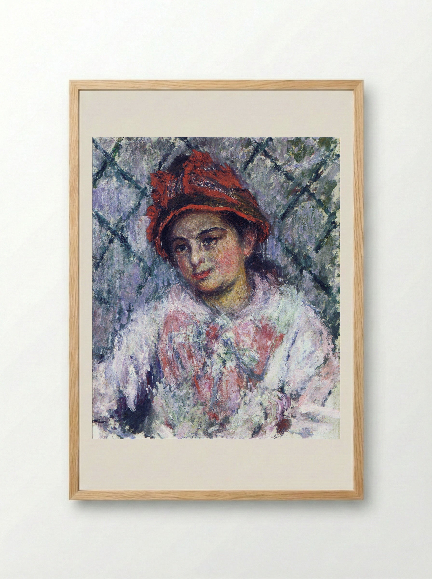 Blanche Hoschedé Monet with a Red Hat - Claude Monet - Framed Print Wood