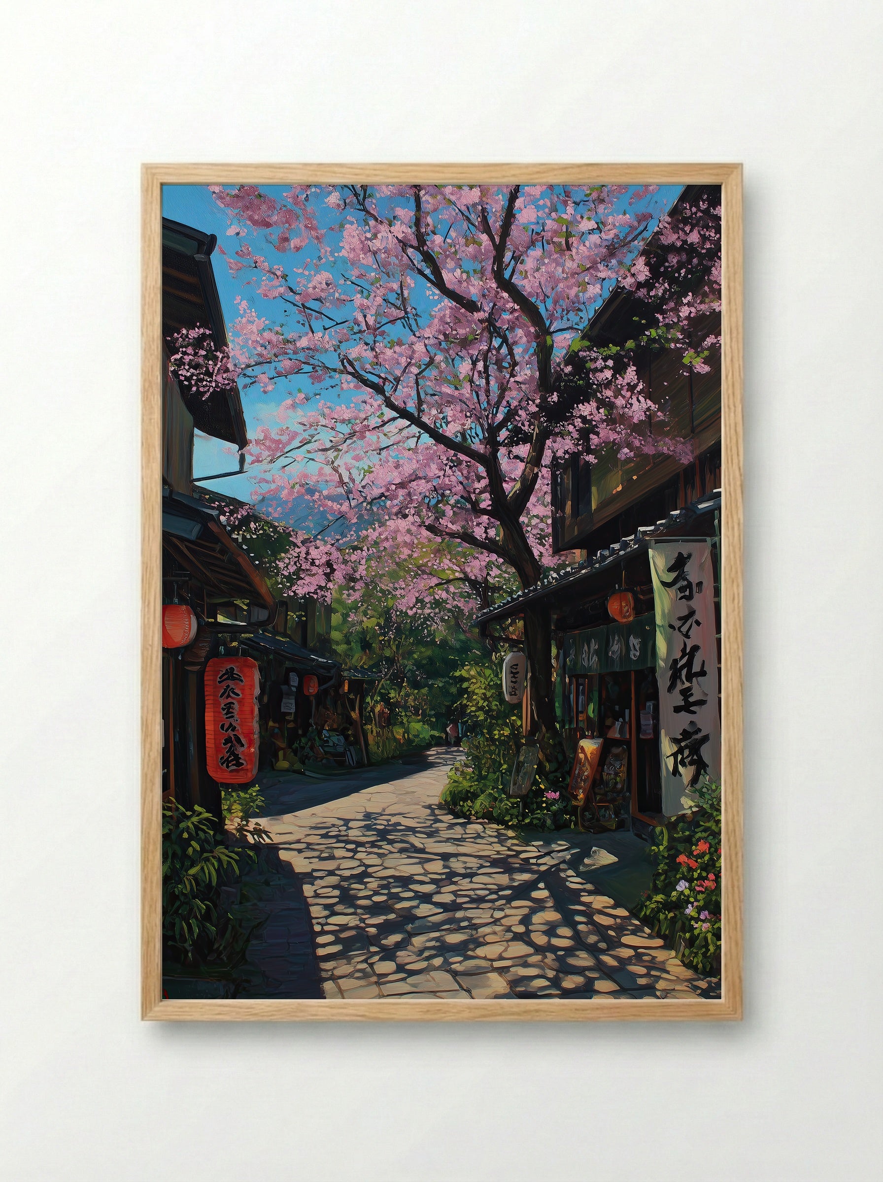 Springtime Sakura Alley in Kyoto - Framed Print Wood