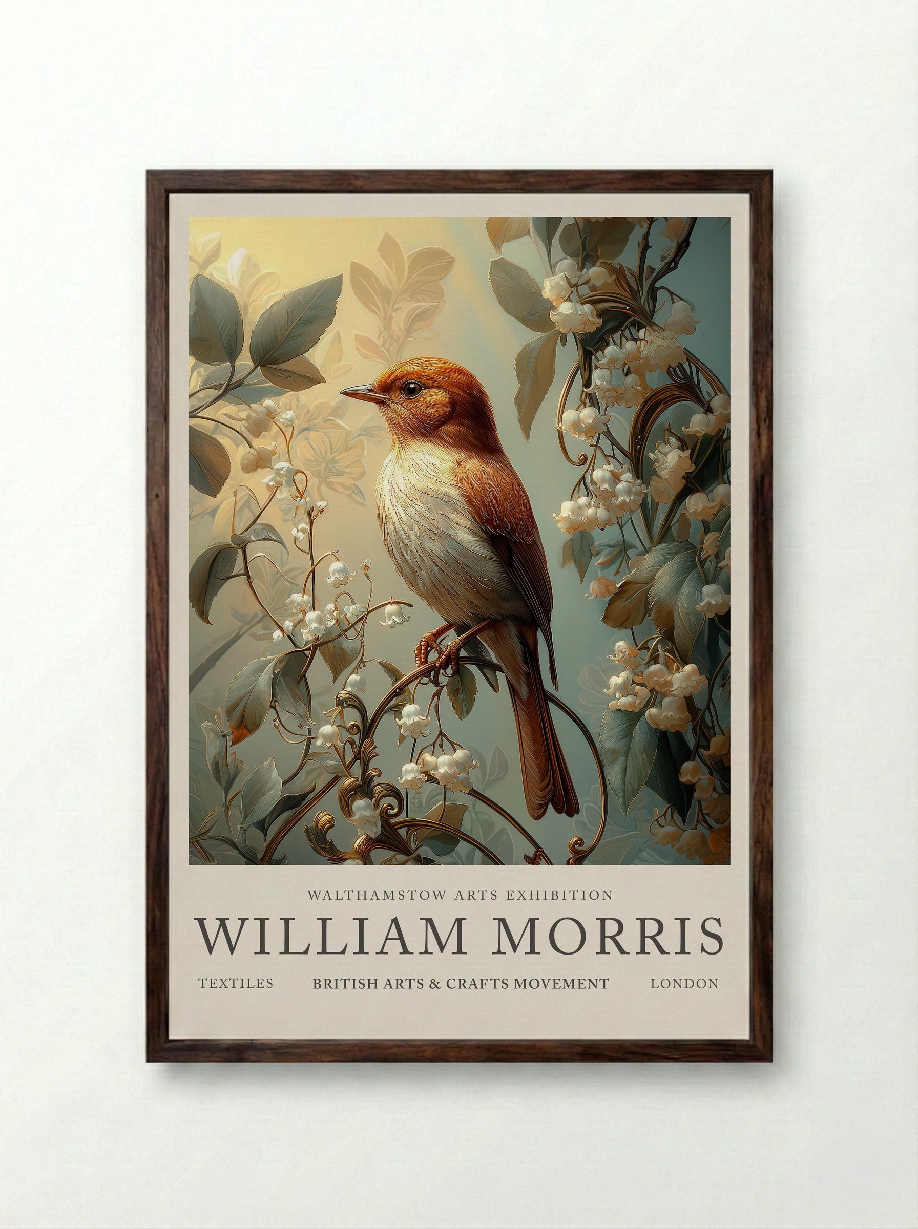 Nightingale Melody - William Morris - Framed Print Dark Wood