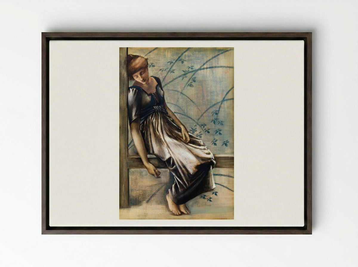Study for 'The Garden Court' from 'The Briar Rose' Series - Edward Burne-Jones - Framed Canvas Dark Wood