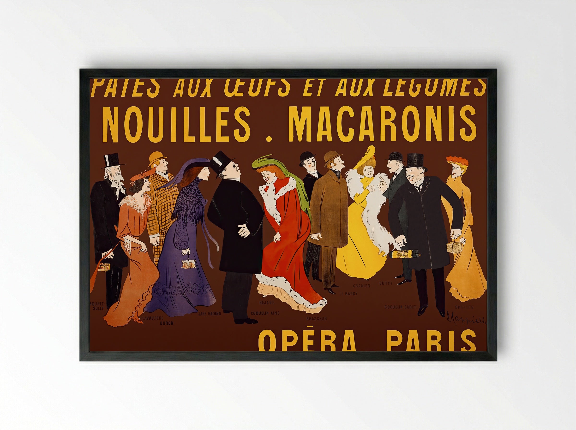 Célébrités tenant des paquets de pâtes (Opera, Paris) - Leonetto Cappiello - Framed Print Black
