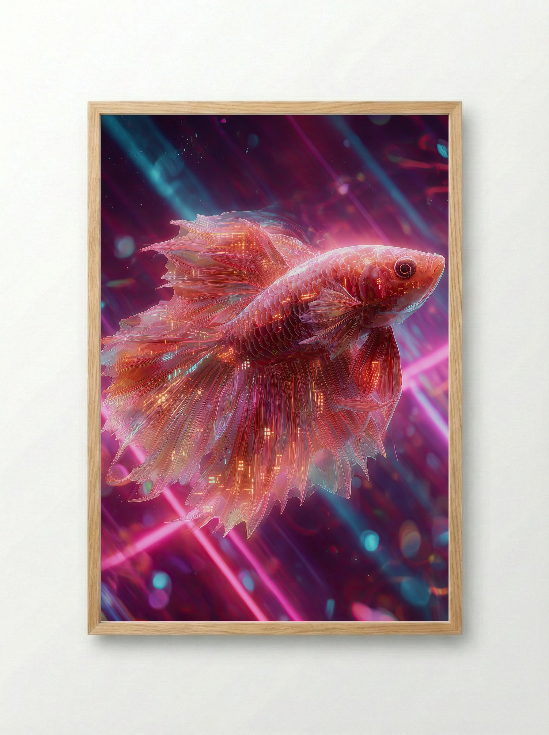 Neon Betta No.4 – Crimson Nebula - Framed Print Wood