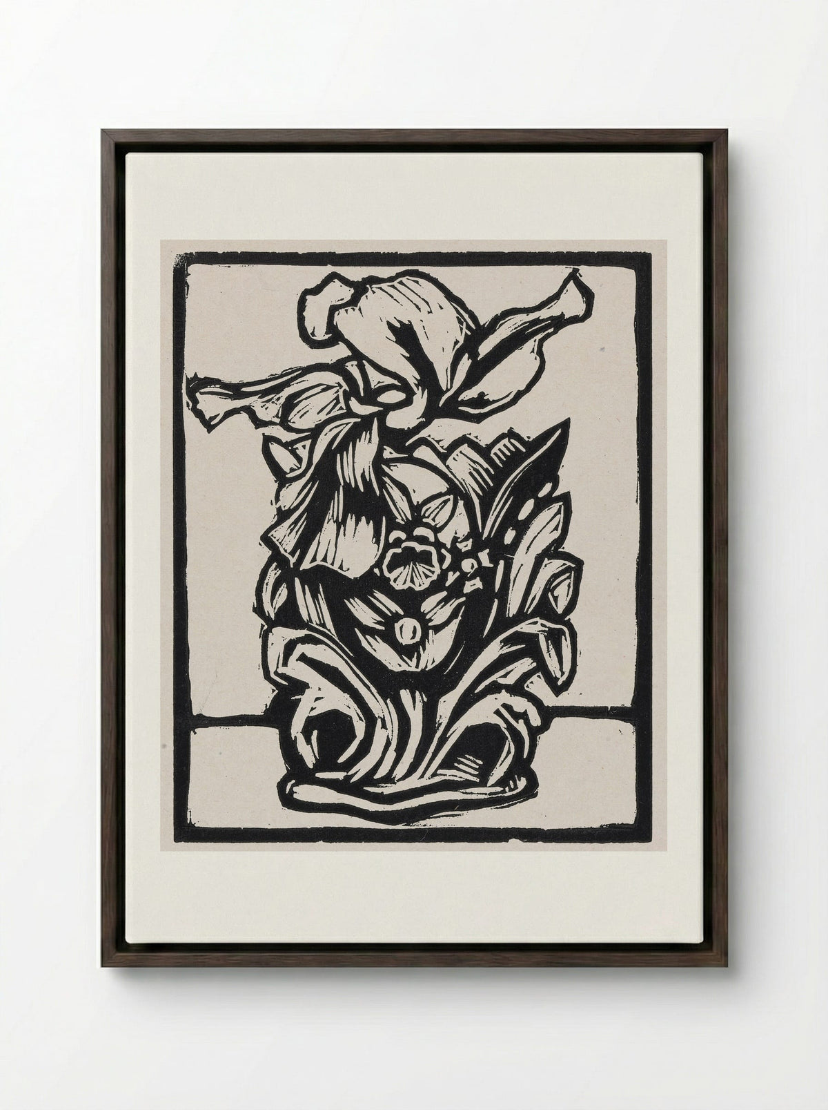 Iris in Vase - Fine Art Print - Framed Canvas Dark Wood