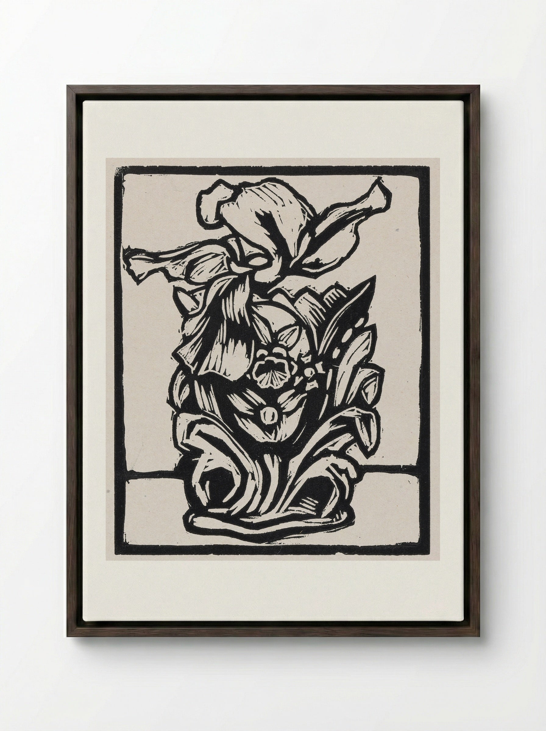 Iris in Vase - Fine Art Print - Framed Canvas Dark Wood