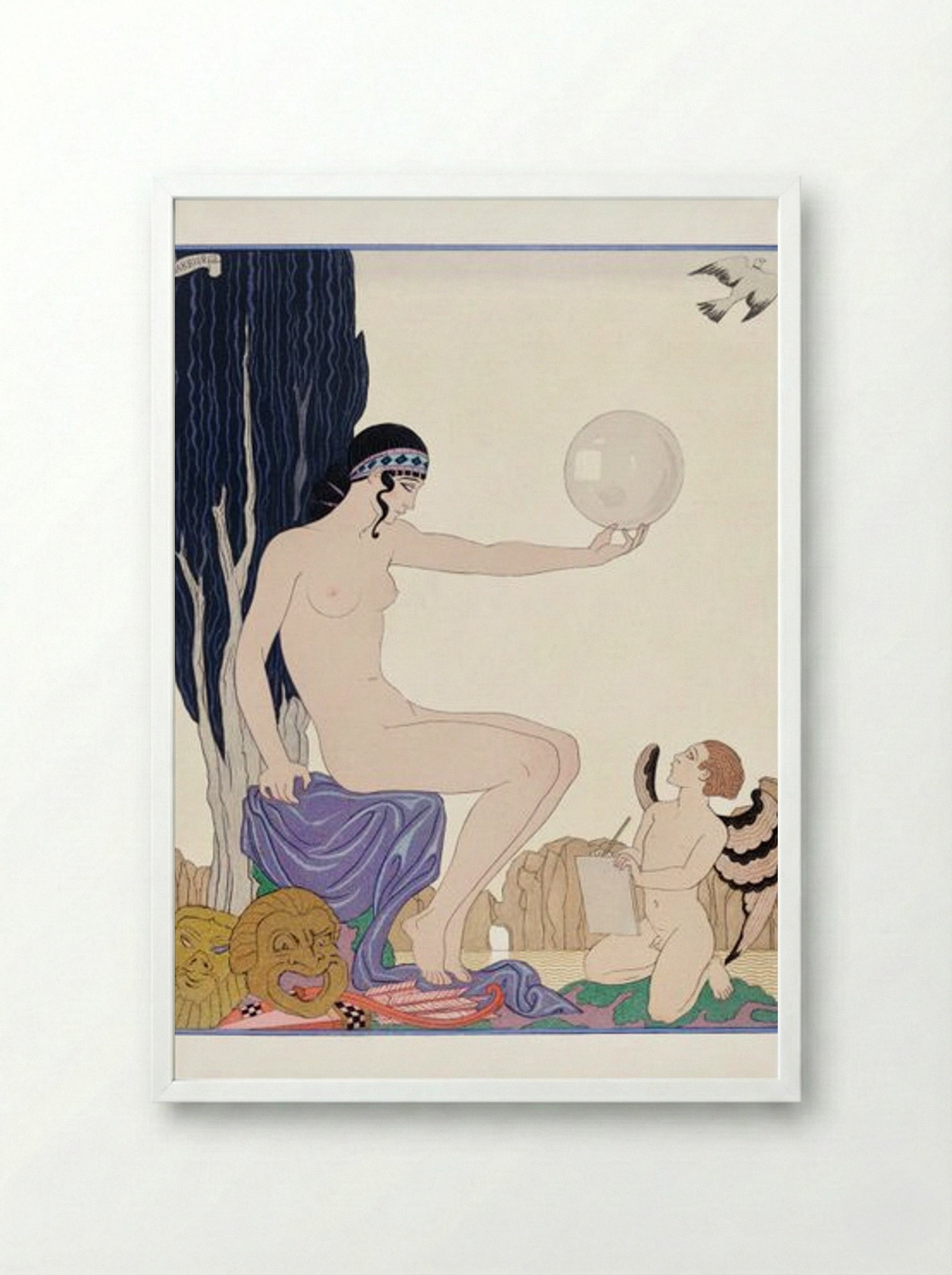 Seated Woman and Cherub - George Barbier - Framed Print White