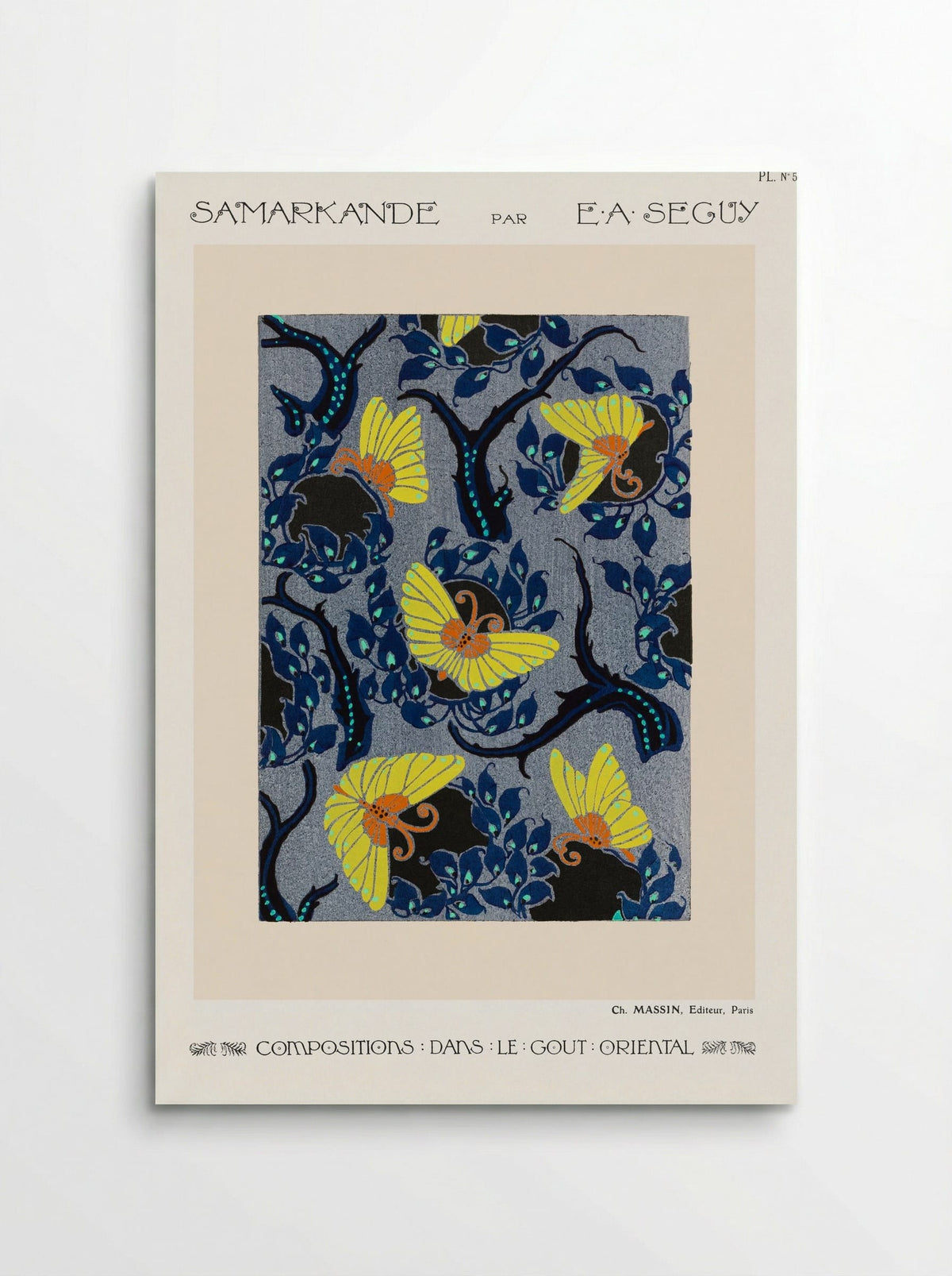 Samarkande, Plate No. 5 (Butterflies and Branches) - E. A. Séguy - Poster