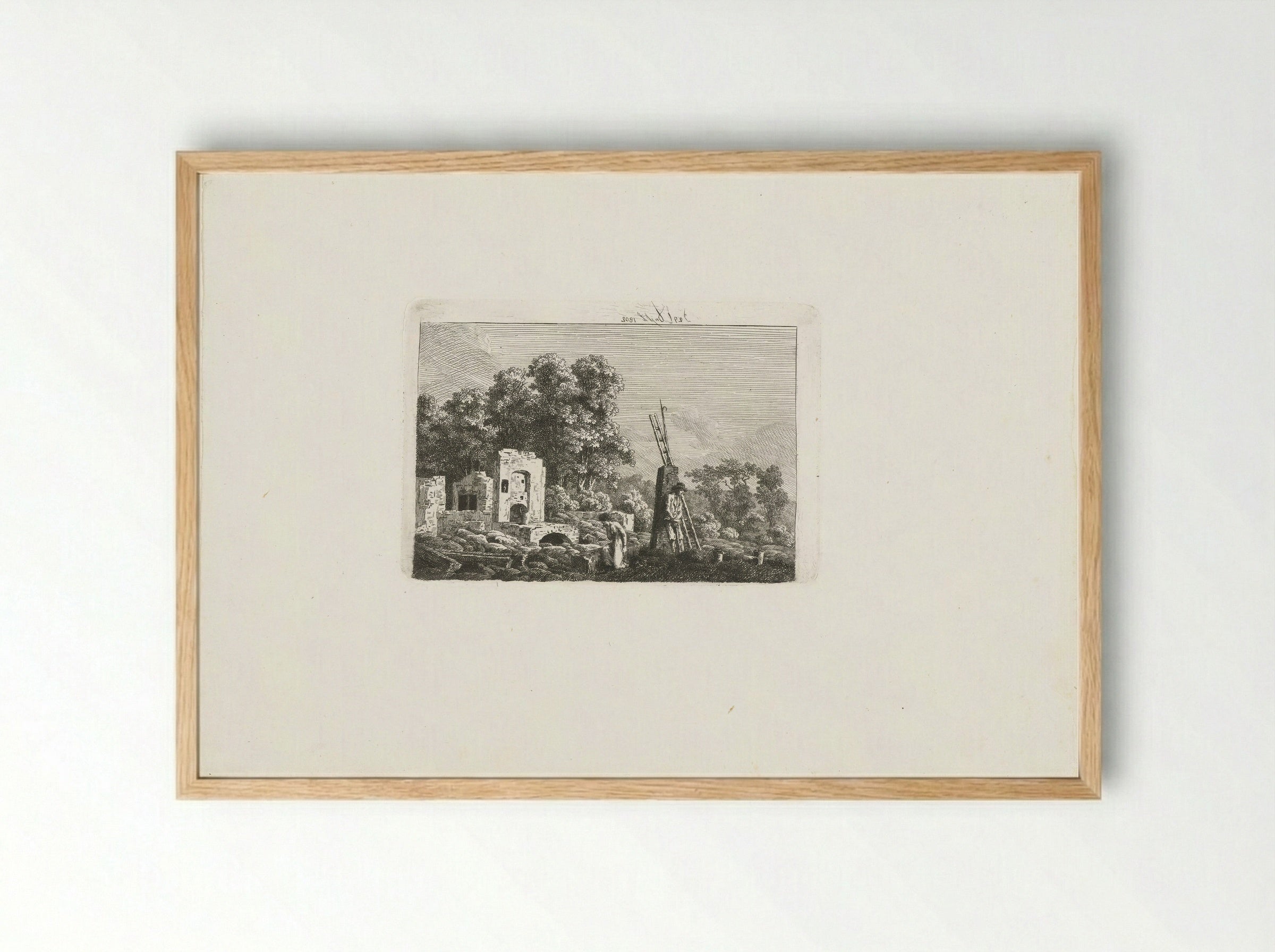 Man and Woman Contemplating the Remains of Their Burnt-Down House - Caspar David Friedrich - Framed Print Wood
