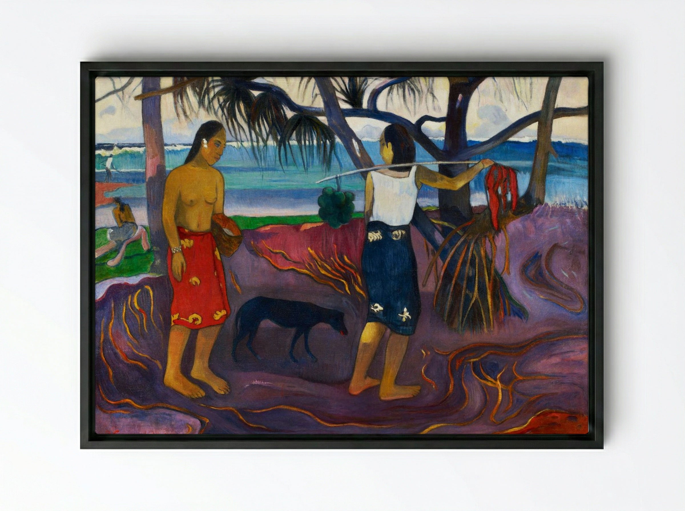 I Raro Te Oviri (Under the Pandanus) - Paul Gauguin - Framed Canvas Black