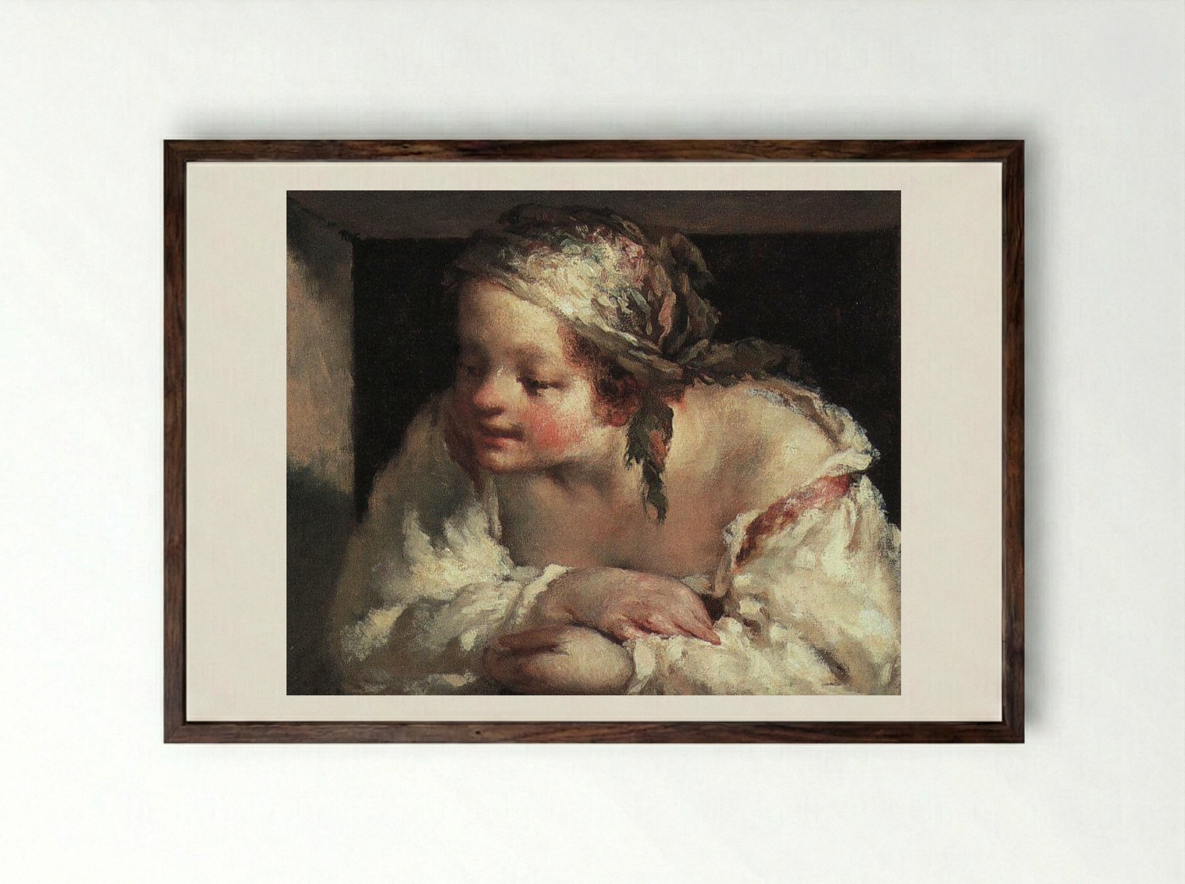 Young Woman - Jean-François Millet - Framed Print Dark Wood