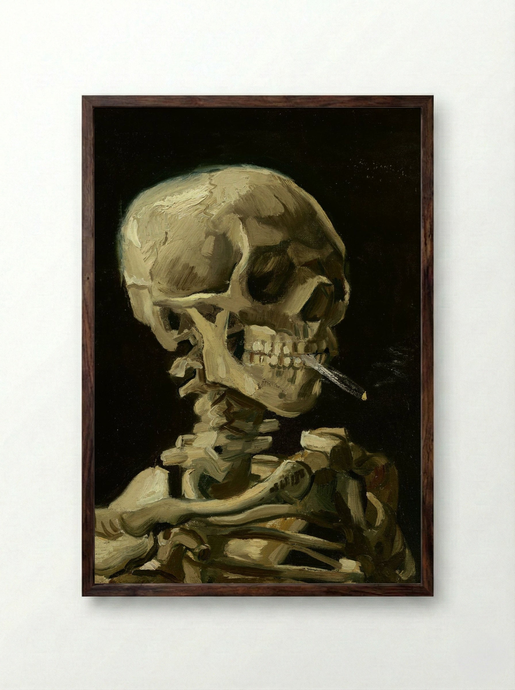 Skull of a Skeleton with Burning Cigarette - Vincent van Gogh - Framed Print Dark Wood