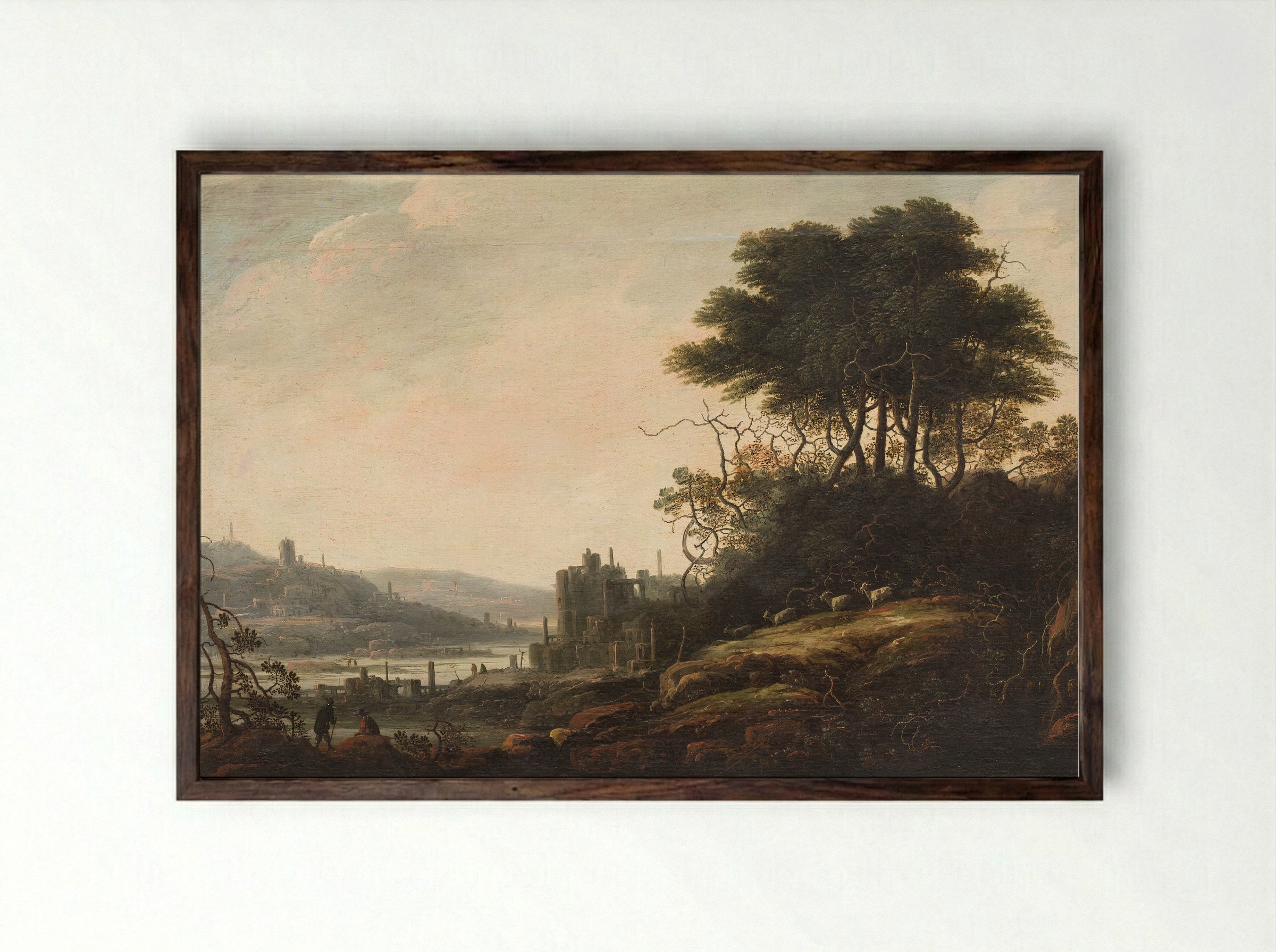 Landscape with Ruins and Figures - Abraham Bloemaert - Framed Print Dark Wood