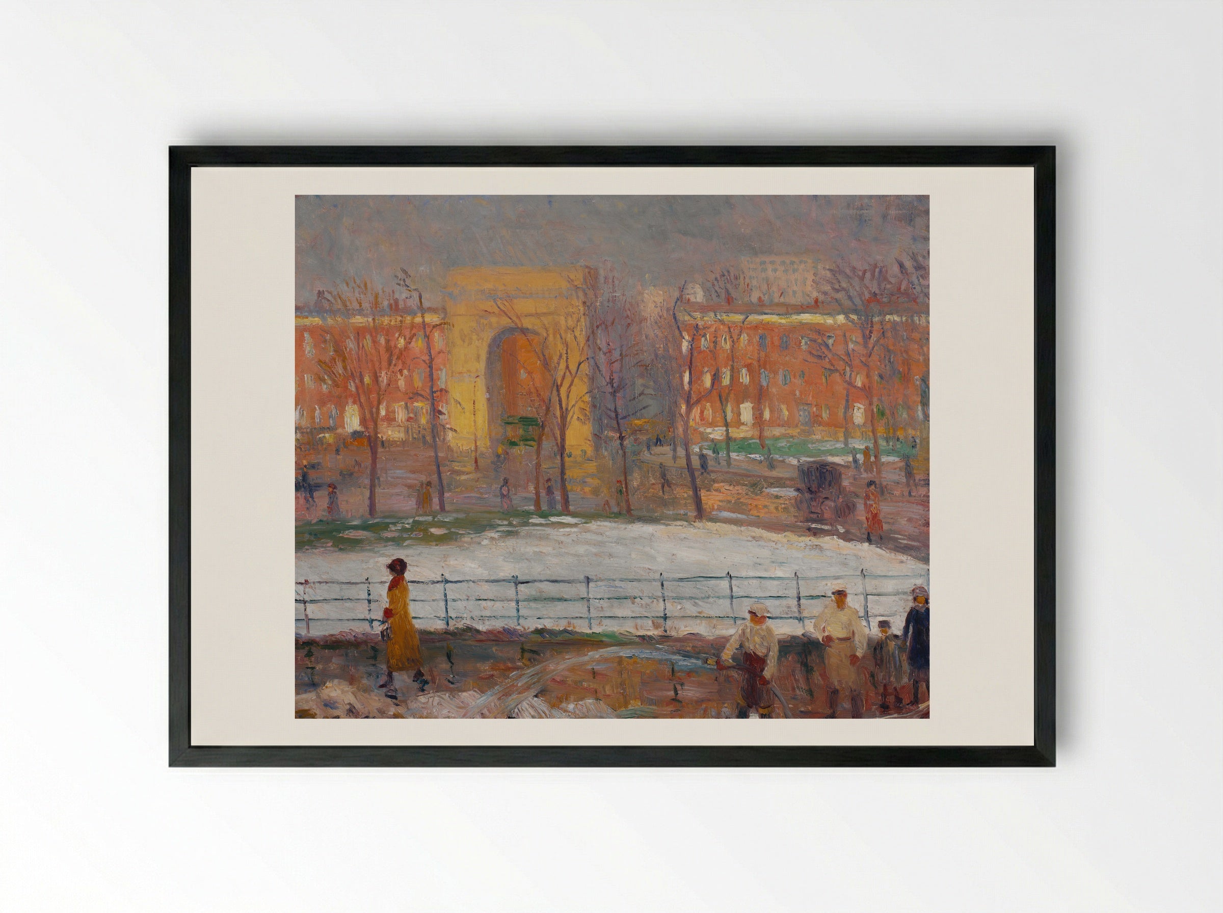 Street Cleaners, Washington Square - William James Glackens - Framed Print Black
