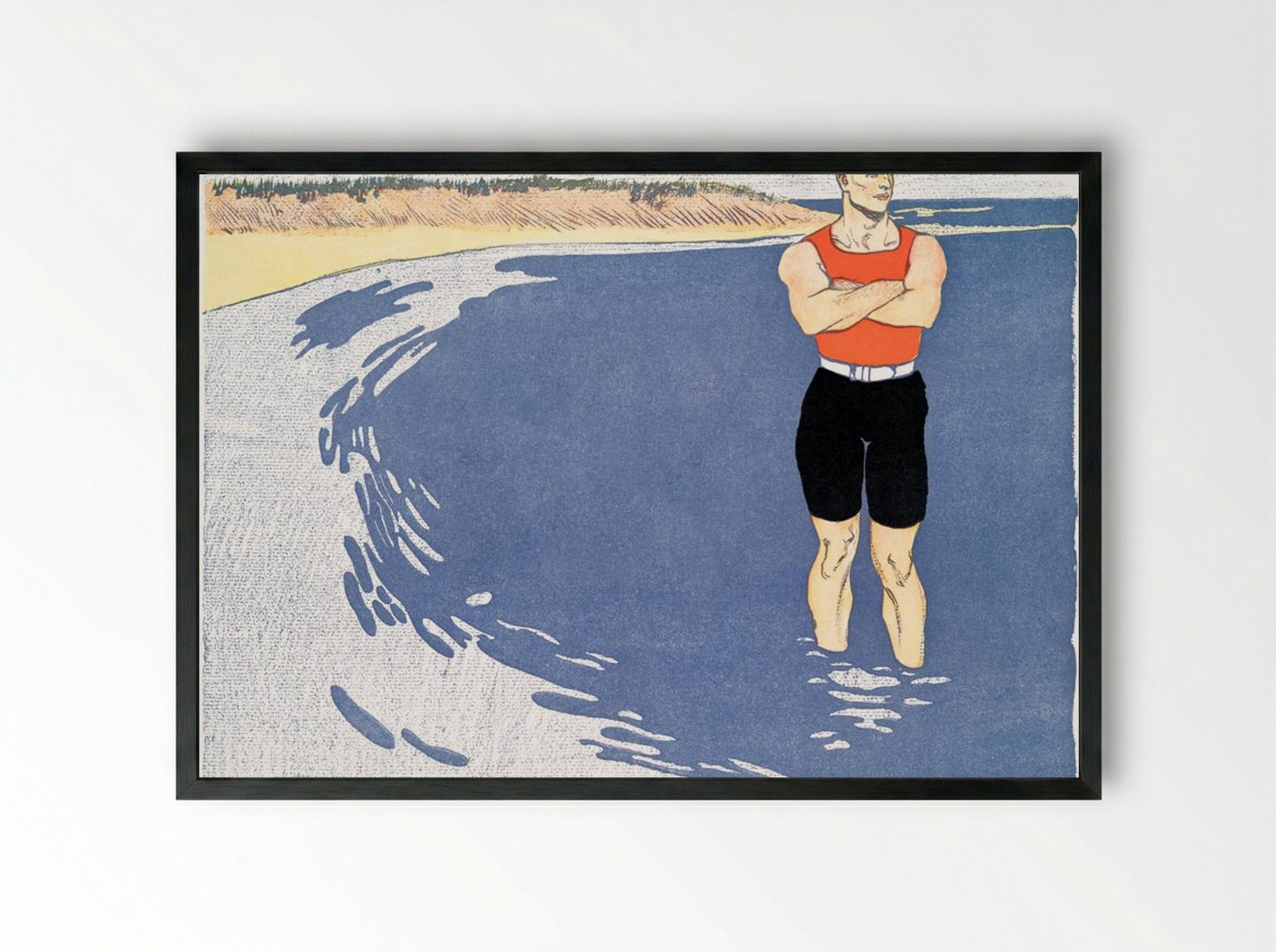 Man Standing in the Sea - Edward Penfield - Framed Print Black