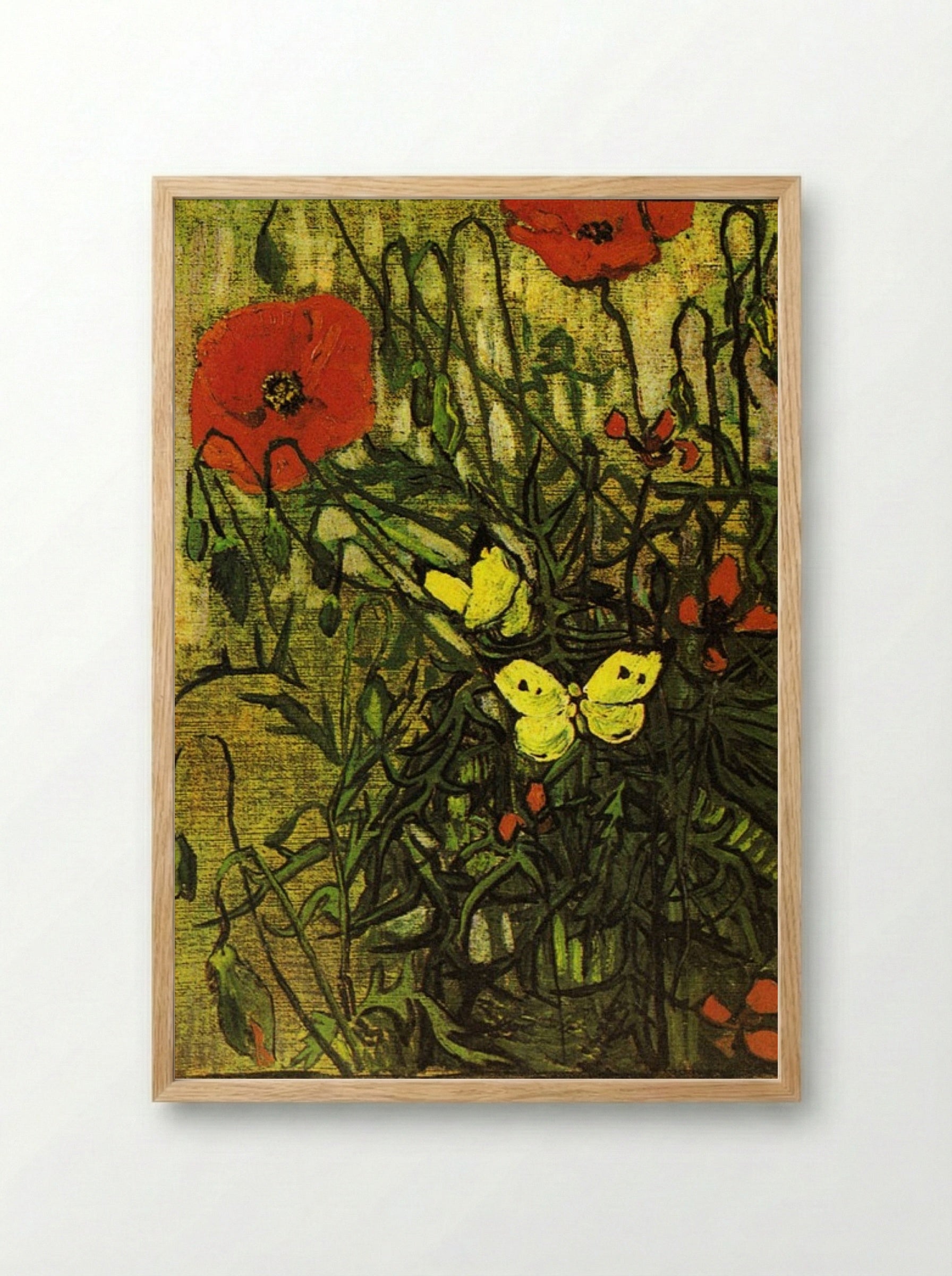 Poppies and Butterflies - Vincent van Gogh - Framed Print Wood