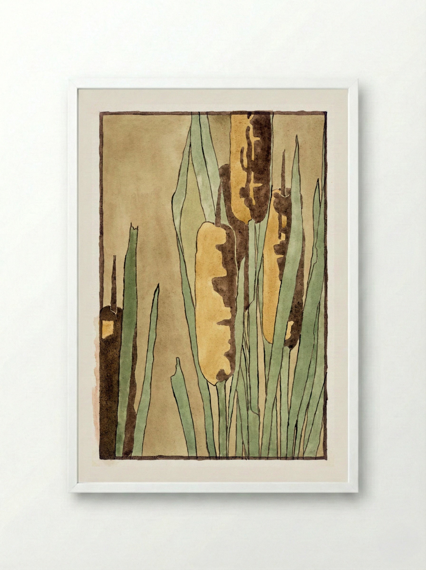 Cattail - Hannah Borger Overbeck - Framed Print White