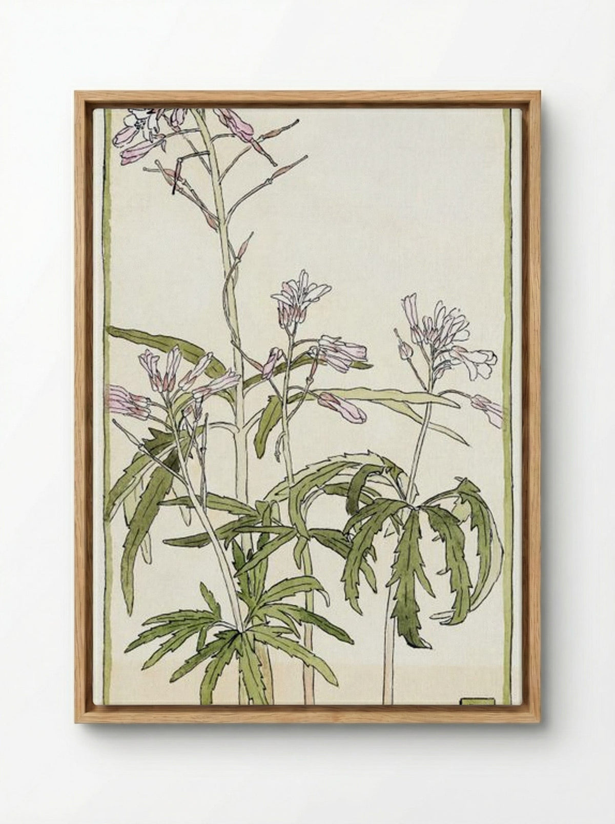 Pink Flowers with Spiky Green Leaves - Hannah Borger Overbeck - Framed Canvas Wood