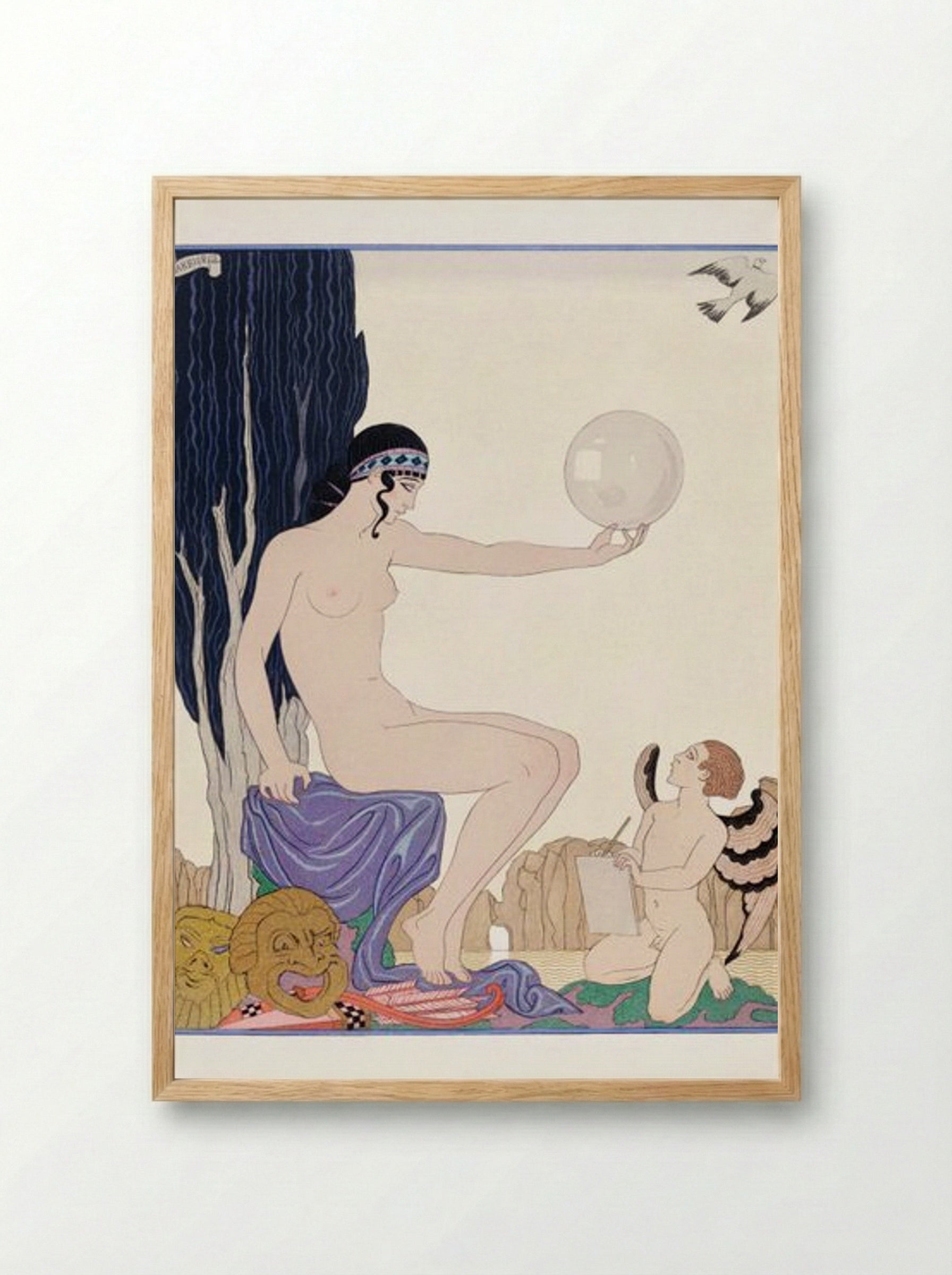 Seated Woman and Cherub - George Barbier - Framed Print Wood