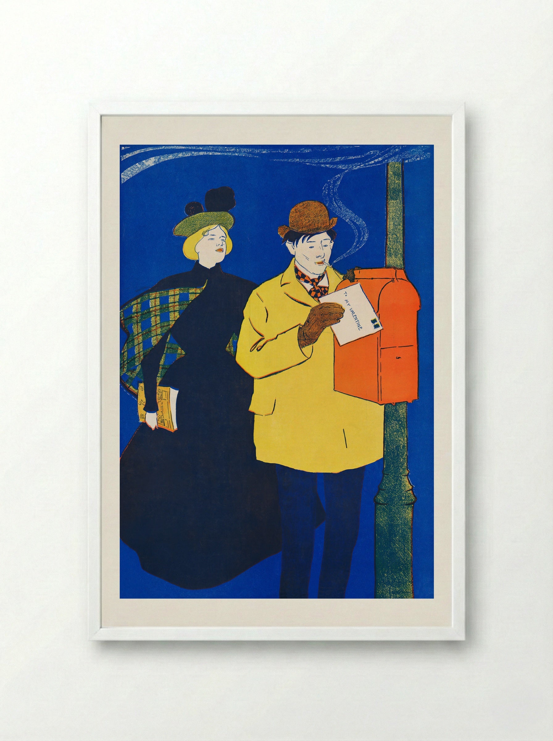 Man and Woman Sending Letter - Edward Penfield - Framed Print White