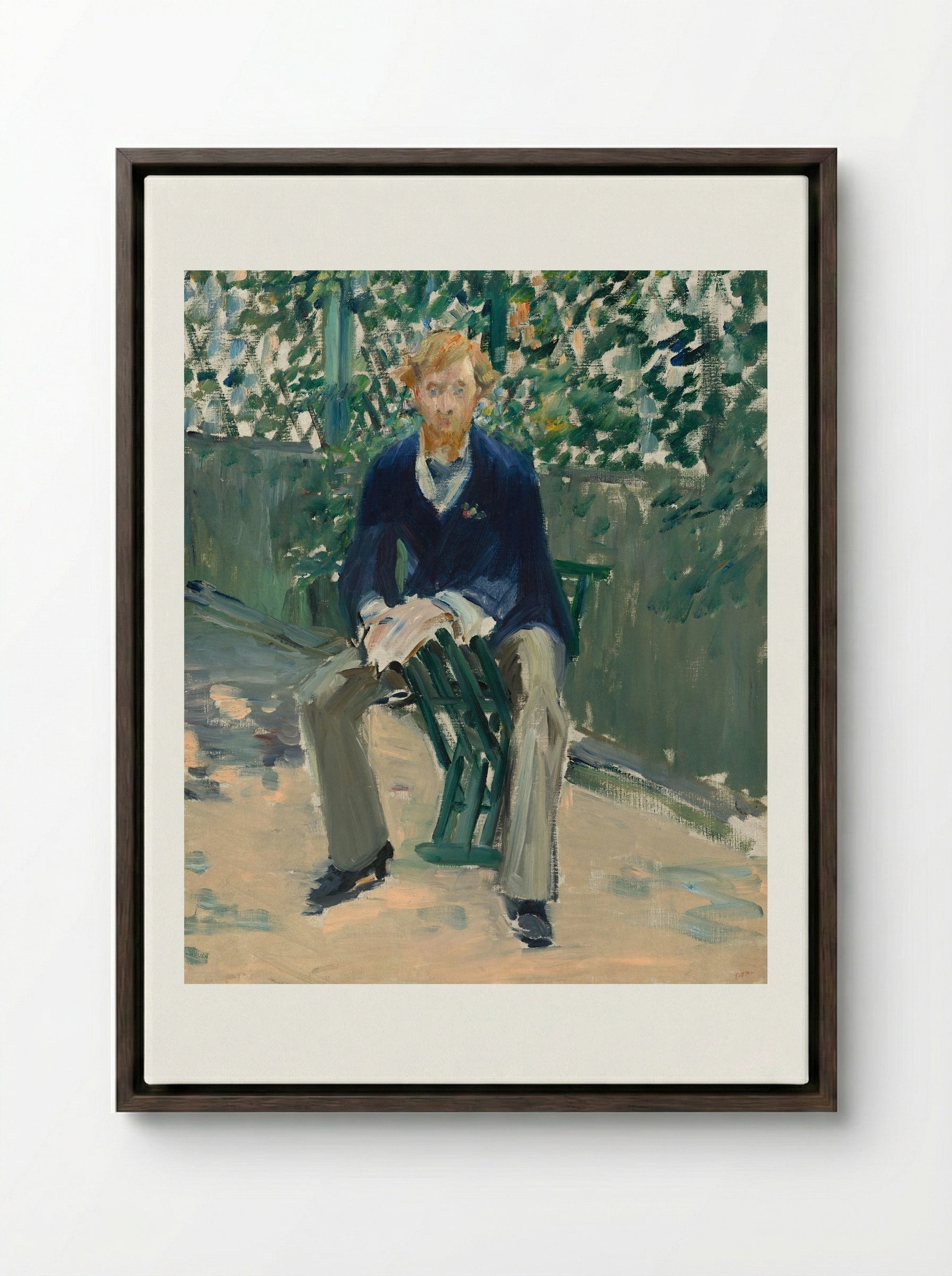 George Moore in the Artist's Garden - Édouard Manet - Framed Canvas Dark Wood
