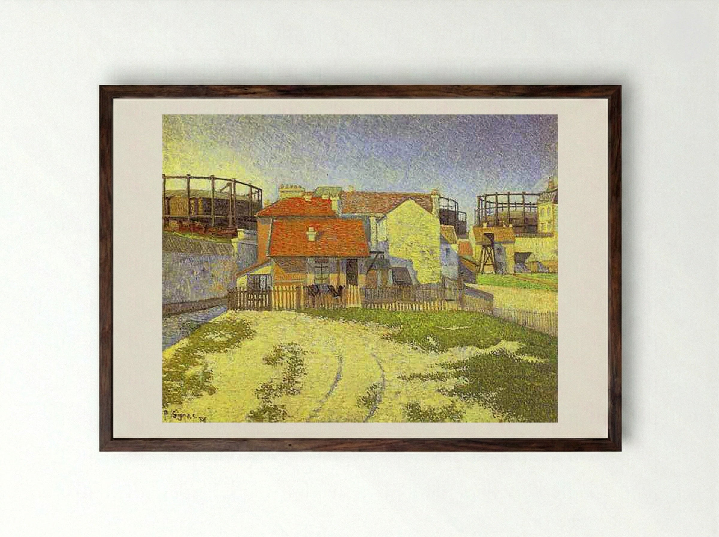 Gasometers at Clichy - Paul Signac - Framed Print Dark Wood