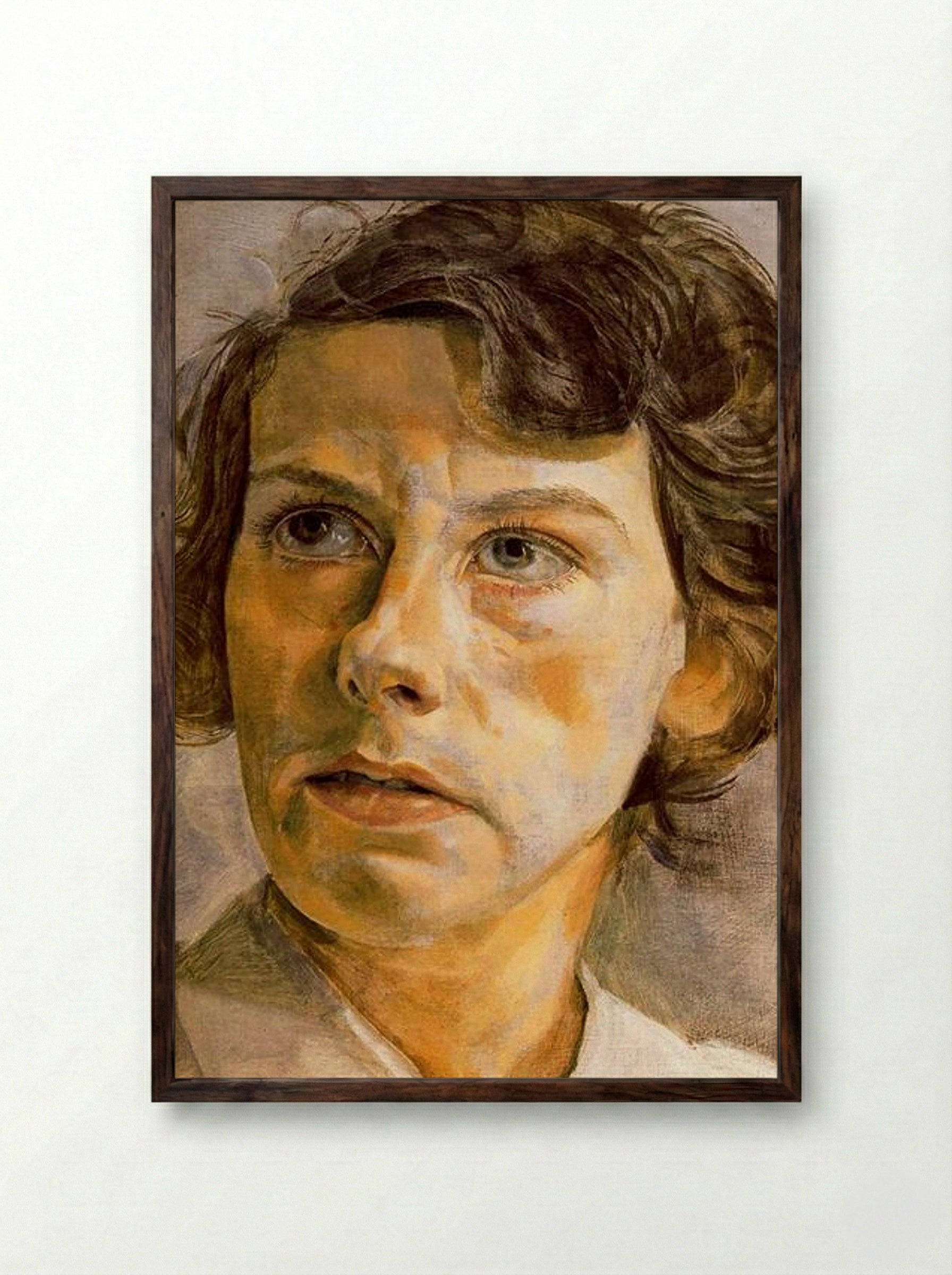 Head of a Woman (Portrait of Lady Elizabeth Cavendish) - Lucian Freud - Framed Print Dark Wood