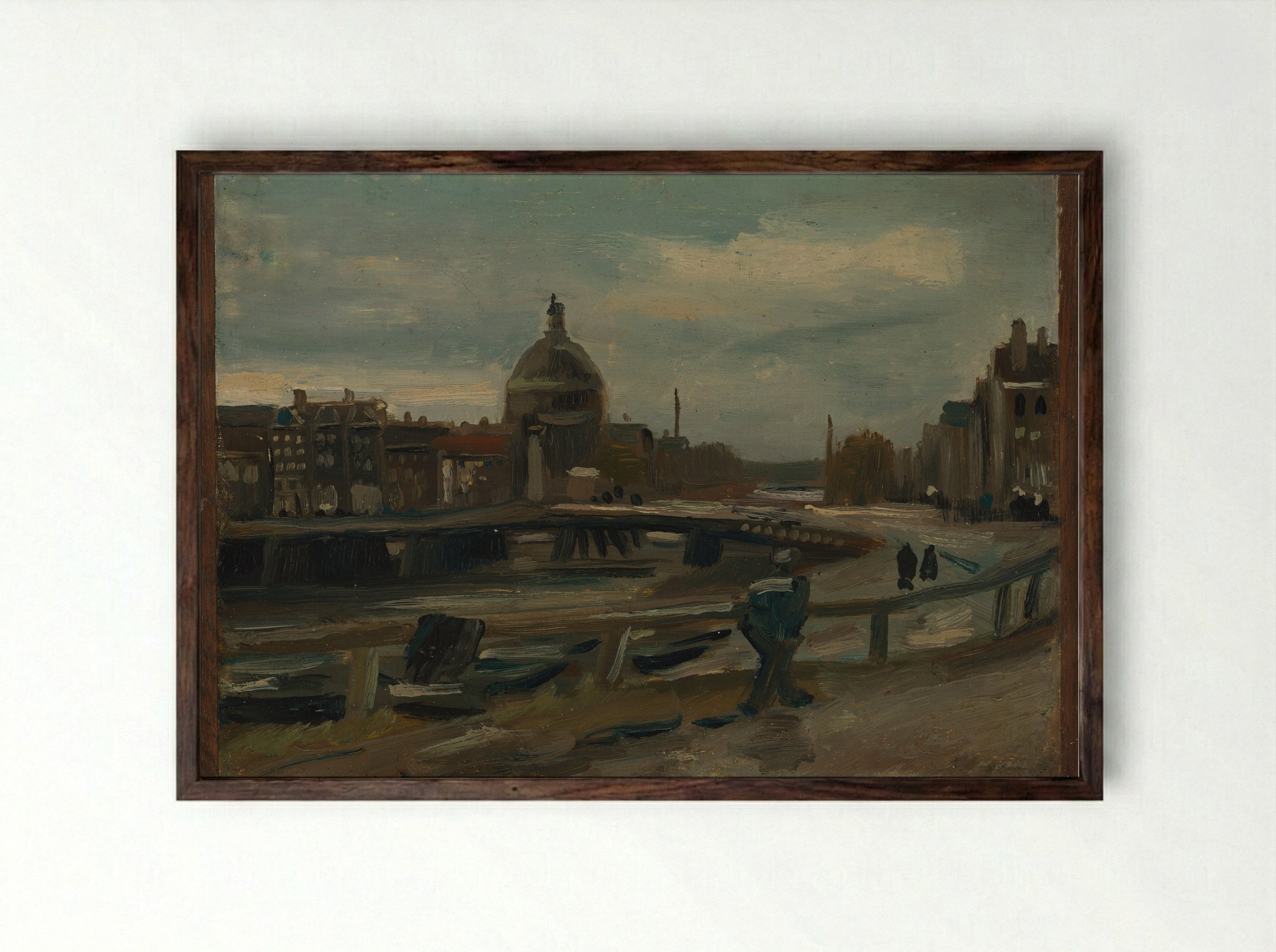 Het Singel bij de Lutherse Kerk te Amsterdam - Vincent van Gogh - Framed Print Dark Wood
