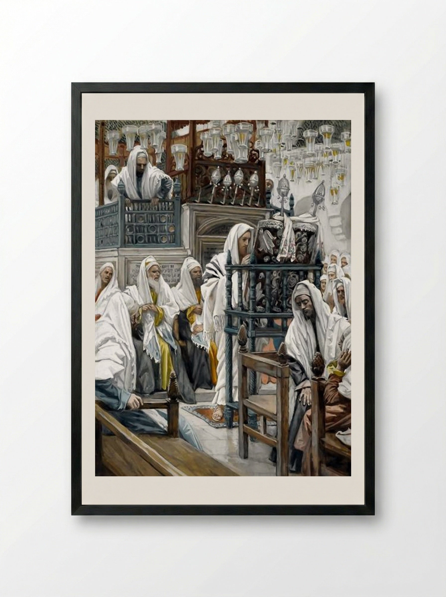 Jesus Unrolls the Book in the Synagogue - James Tissot - Framed Print Black