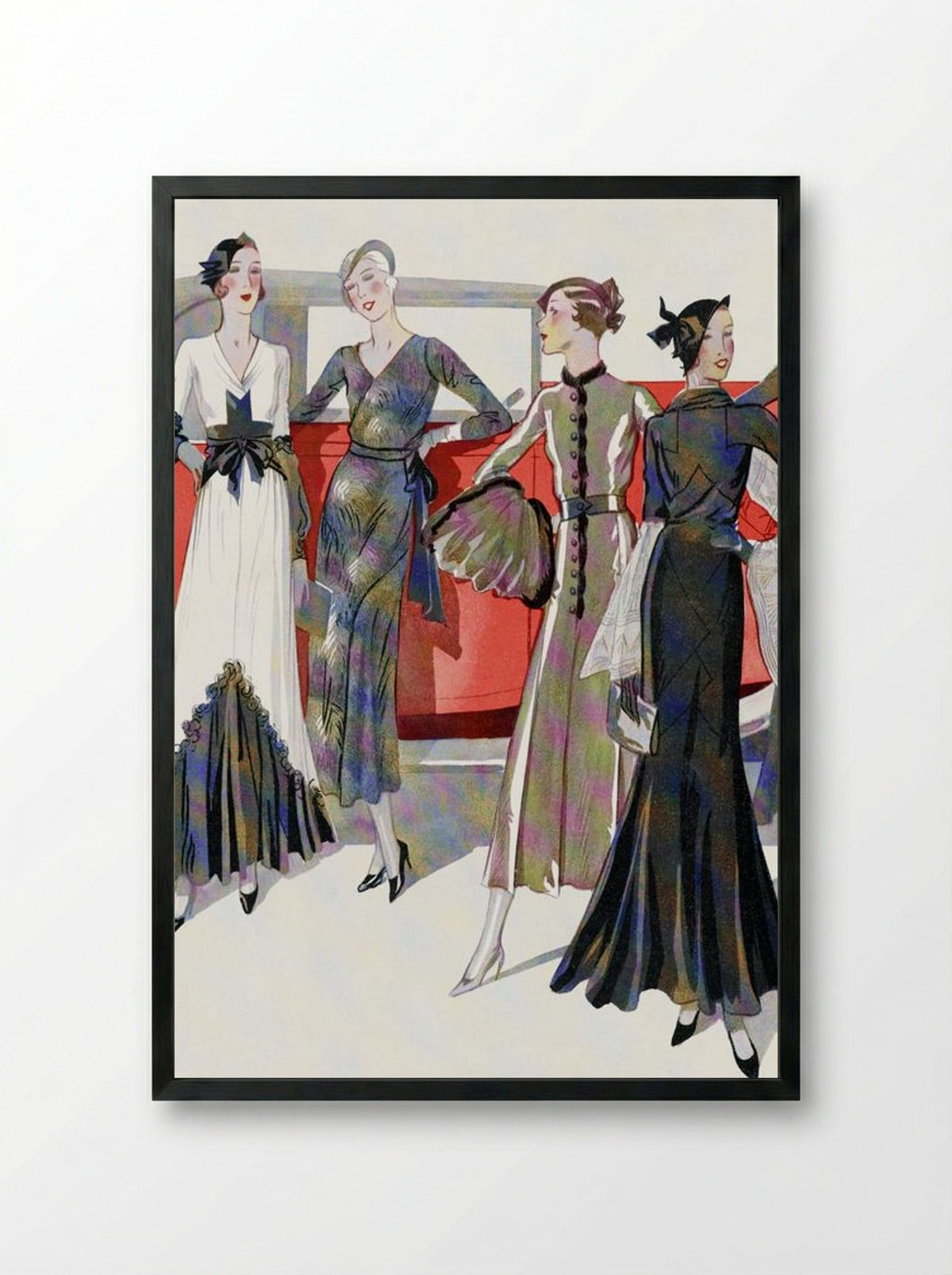 Four Women by a Car - Worth, Martial et Armand, and Dupouy-Magnin - Framed Print Black