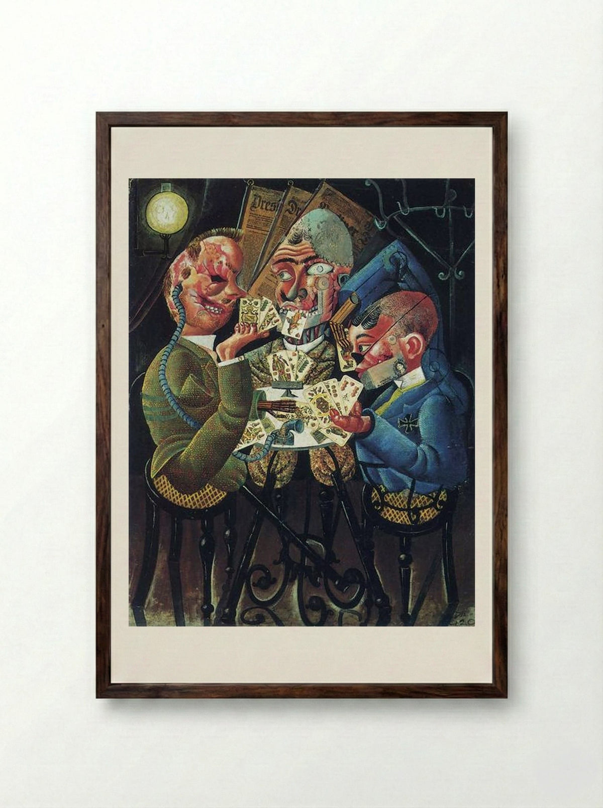 The Skat Players - Otto Dix - Framed Print Dark Wood