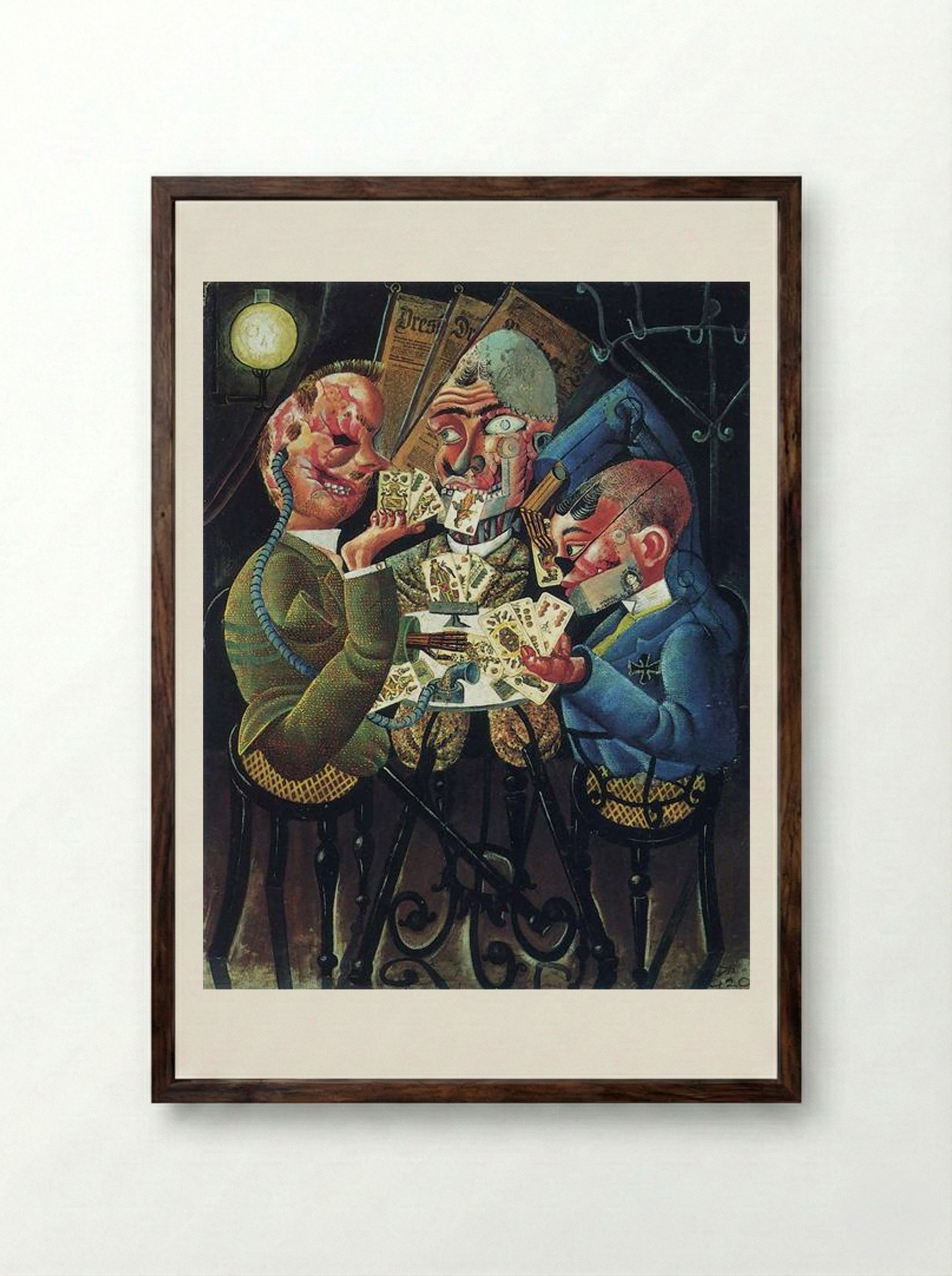The Skat Players - Otto Dix - Framed Print Dark Wood