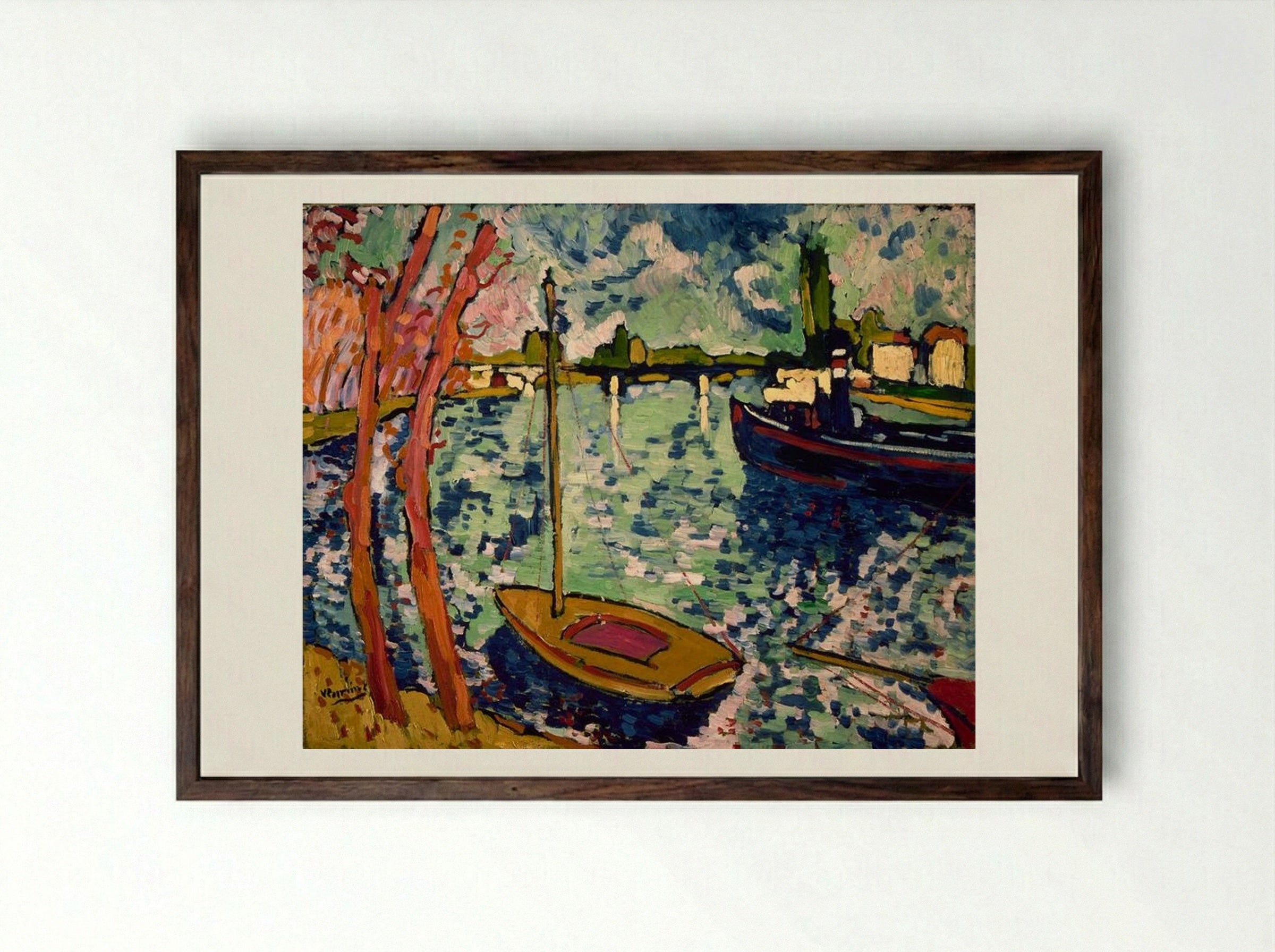The River Seine at Chatou - Maurice de Vlaminck - Framed Print Dark Wood