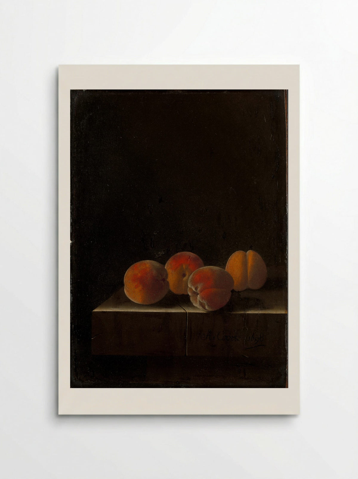 Four Apricots on a Stone Plinth - Adriaen Coorte - Poster