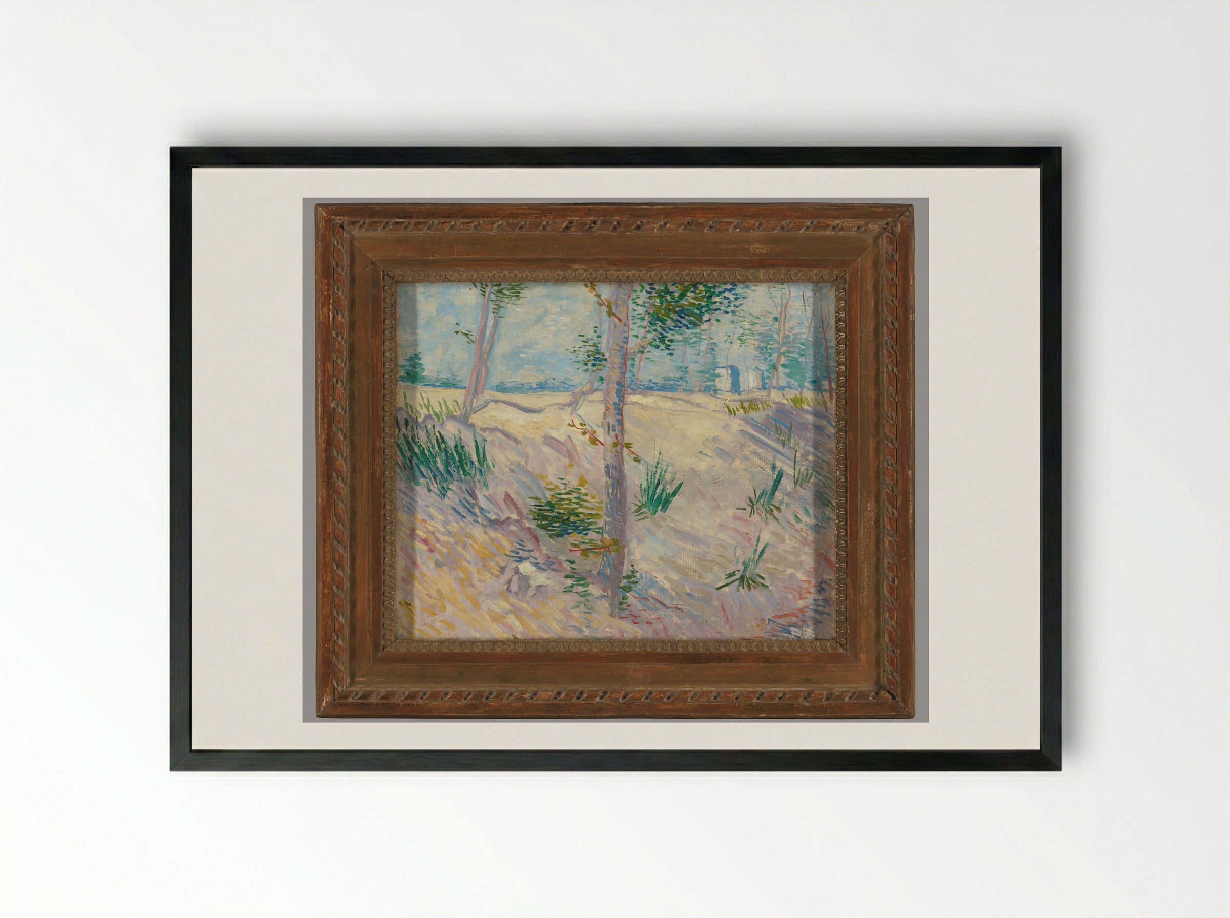 Riverbank with Trees - Vincent van Gogh - Framed Print Black