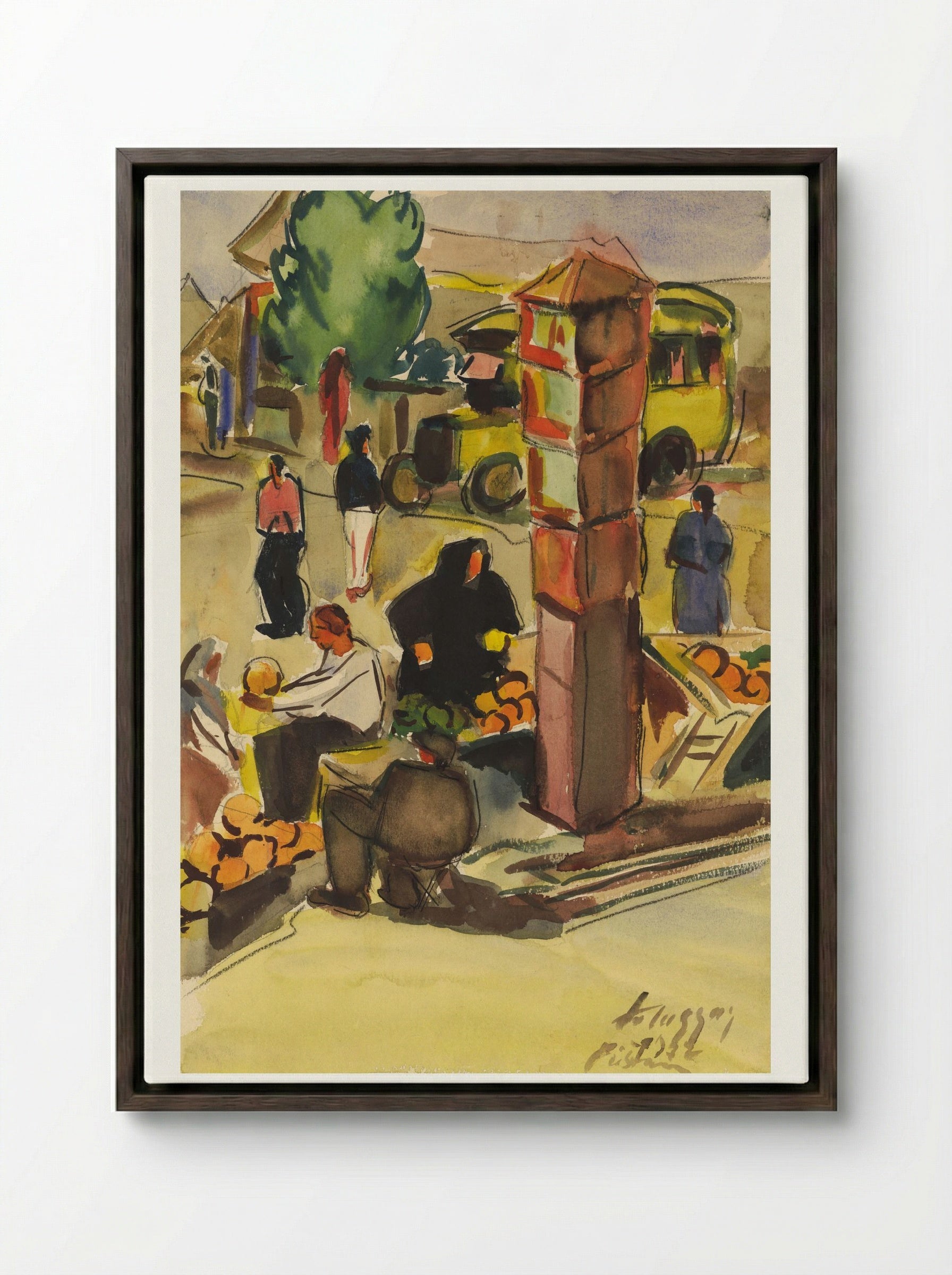 In a Market - Zolo Palugyay - Framed Canvas Dark Wood