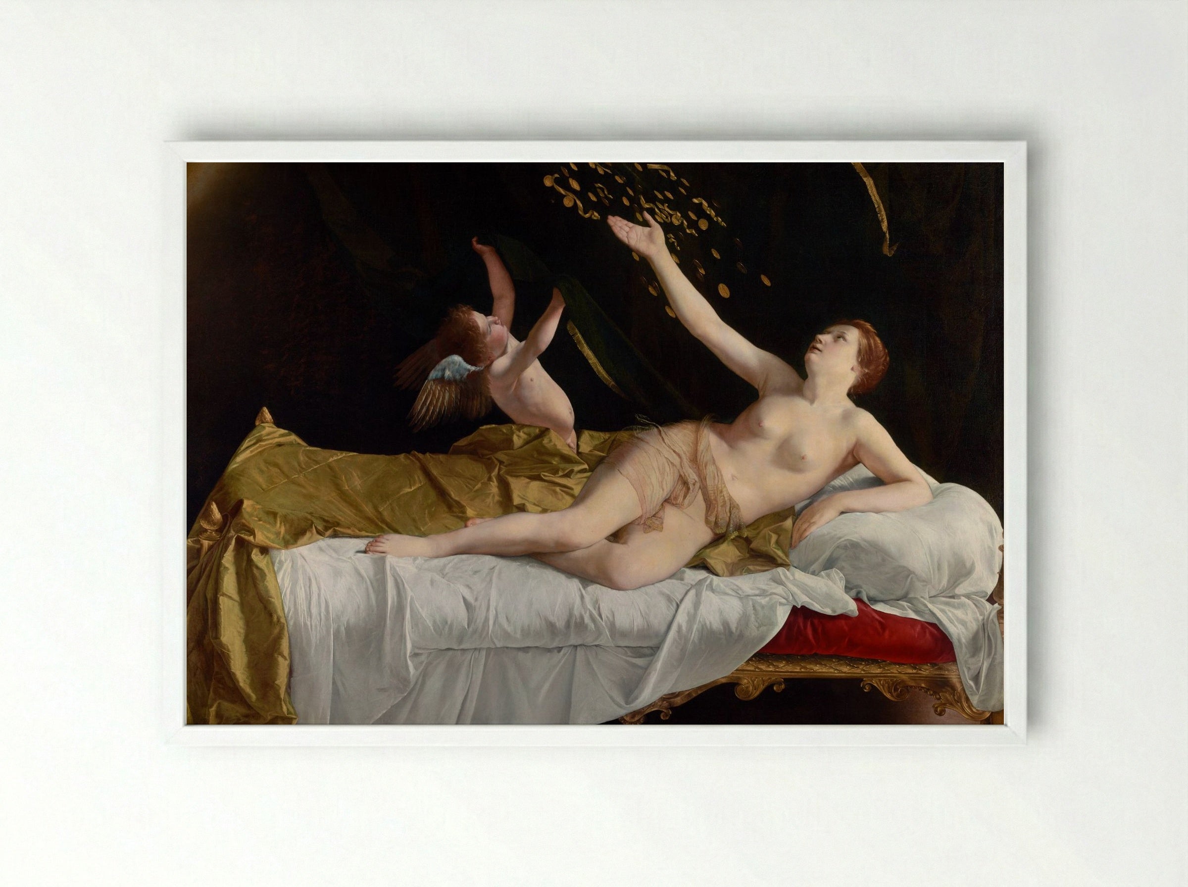 Danaë and the Shower of Gold - Orazio Gentileschi - Framed Print White