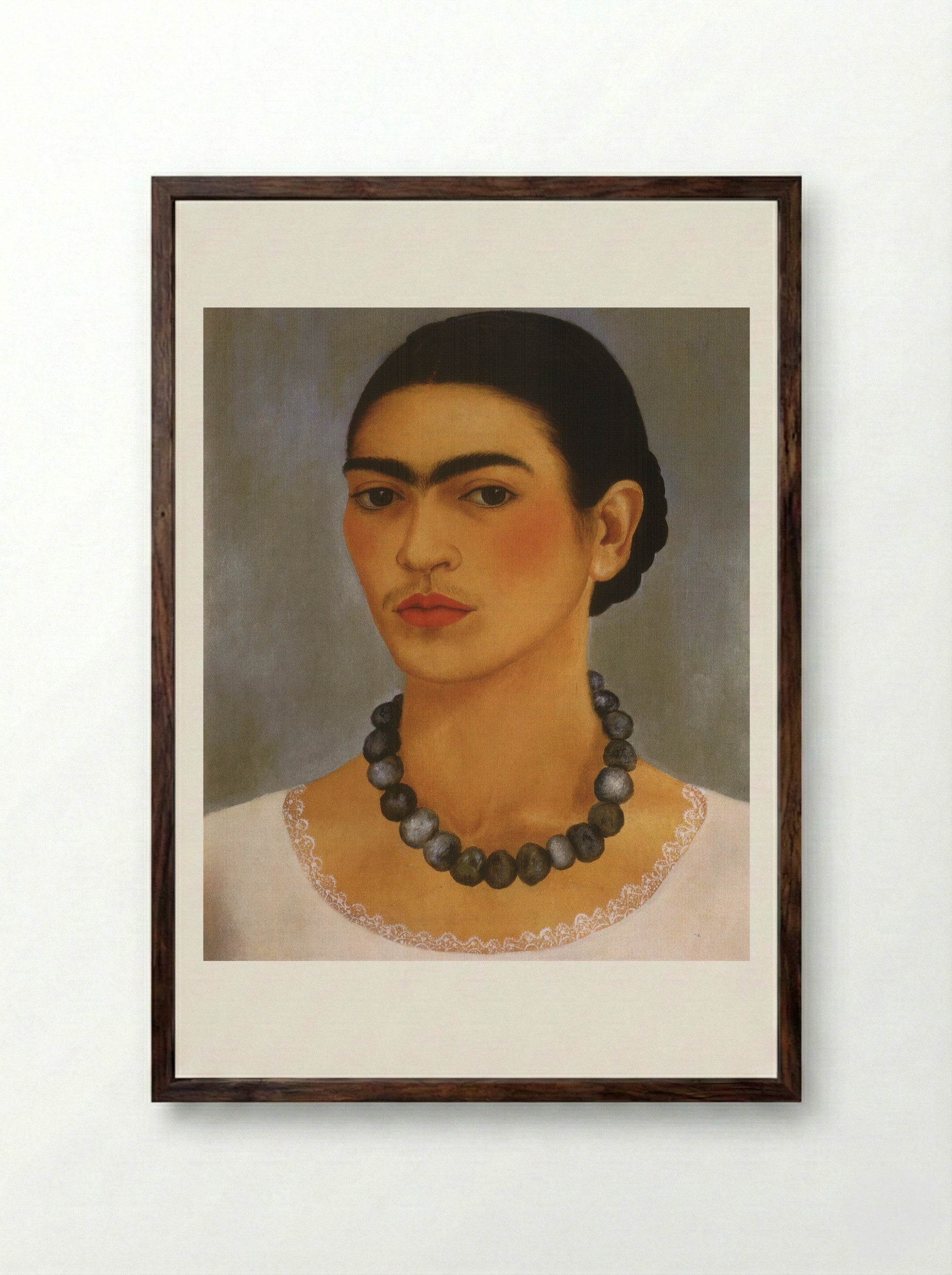 Self-Portrait with Necklace - Frida Kahlo - Framed Print Dark Wood