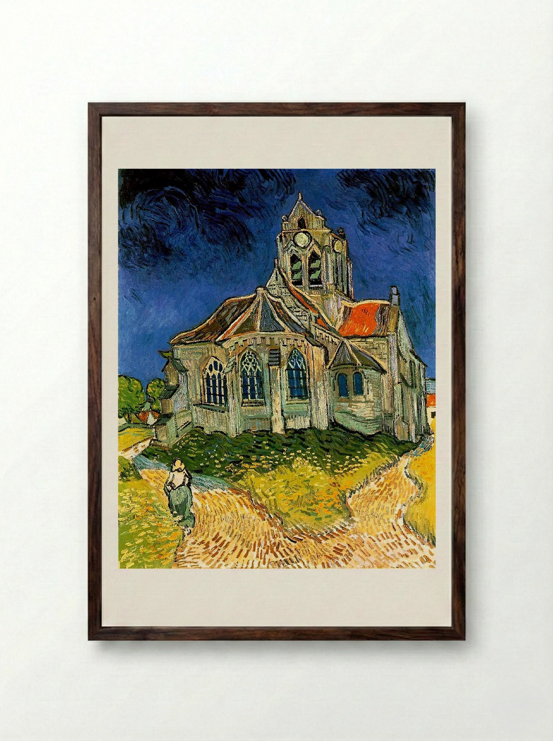 The Church at Auvers - Vincent van Gogh - Framed Print Dark Wood