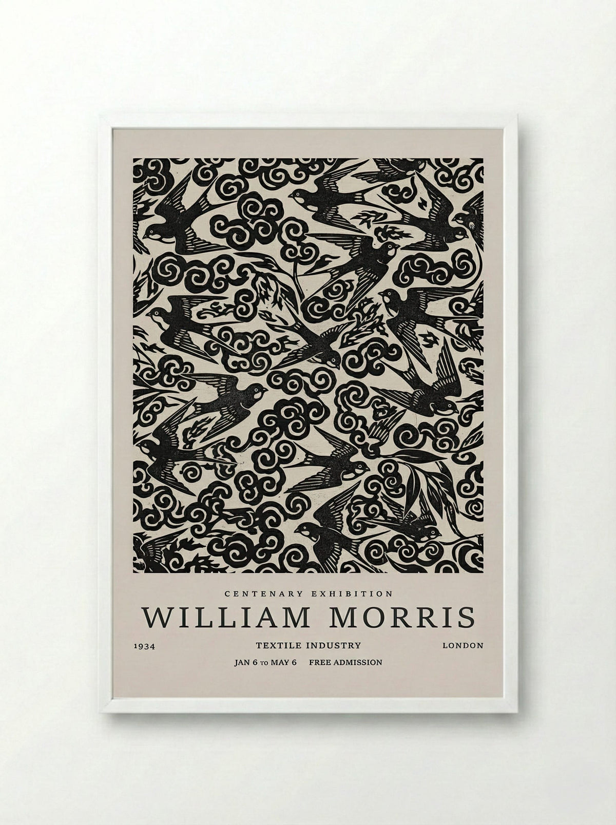 Swallow Flight Tapestry - William Morris Collection - Framed Print White