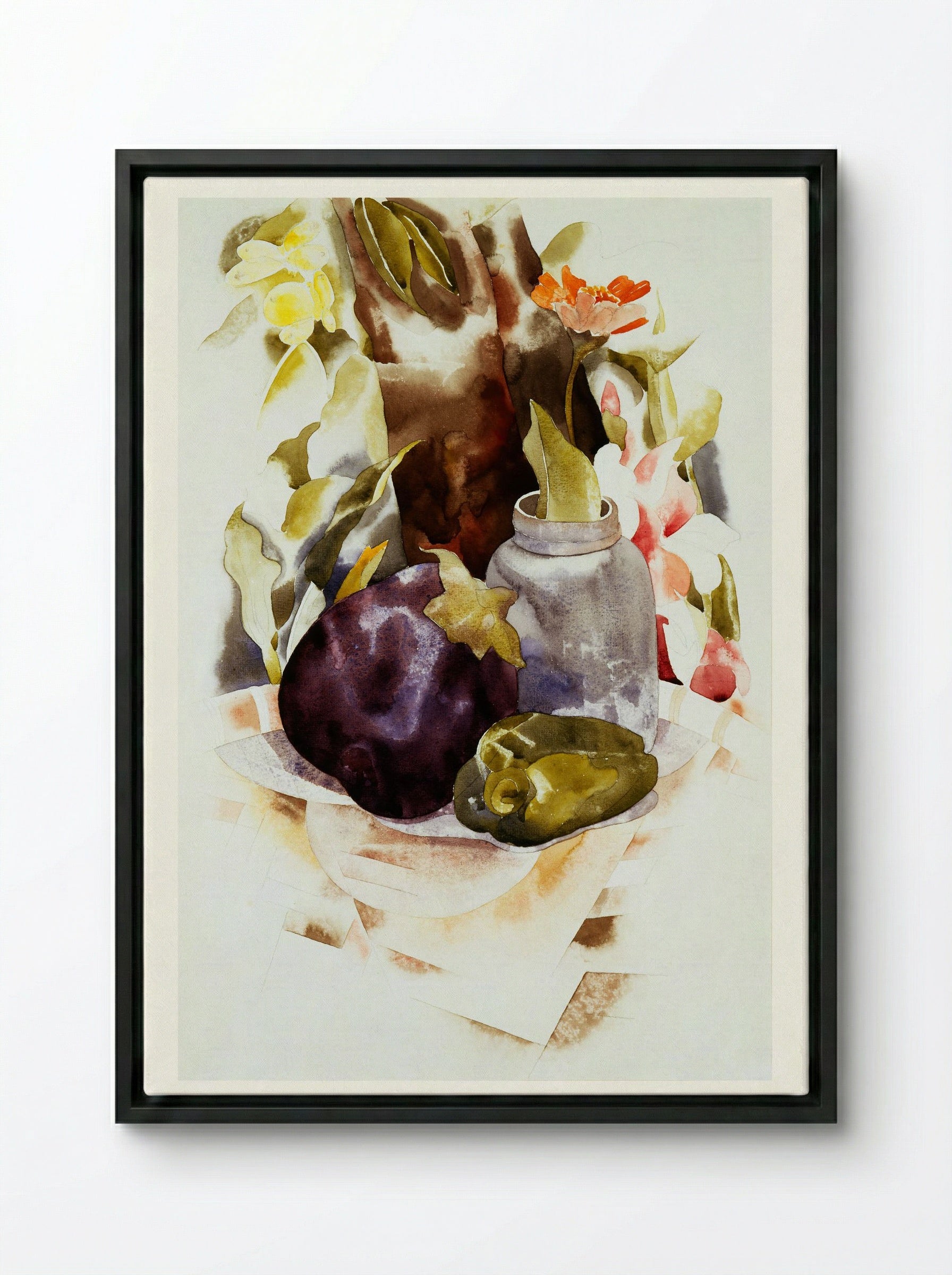 Eggplant and Green Pepper - Charles Demuth - Framed Canvas Black