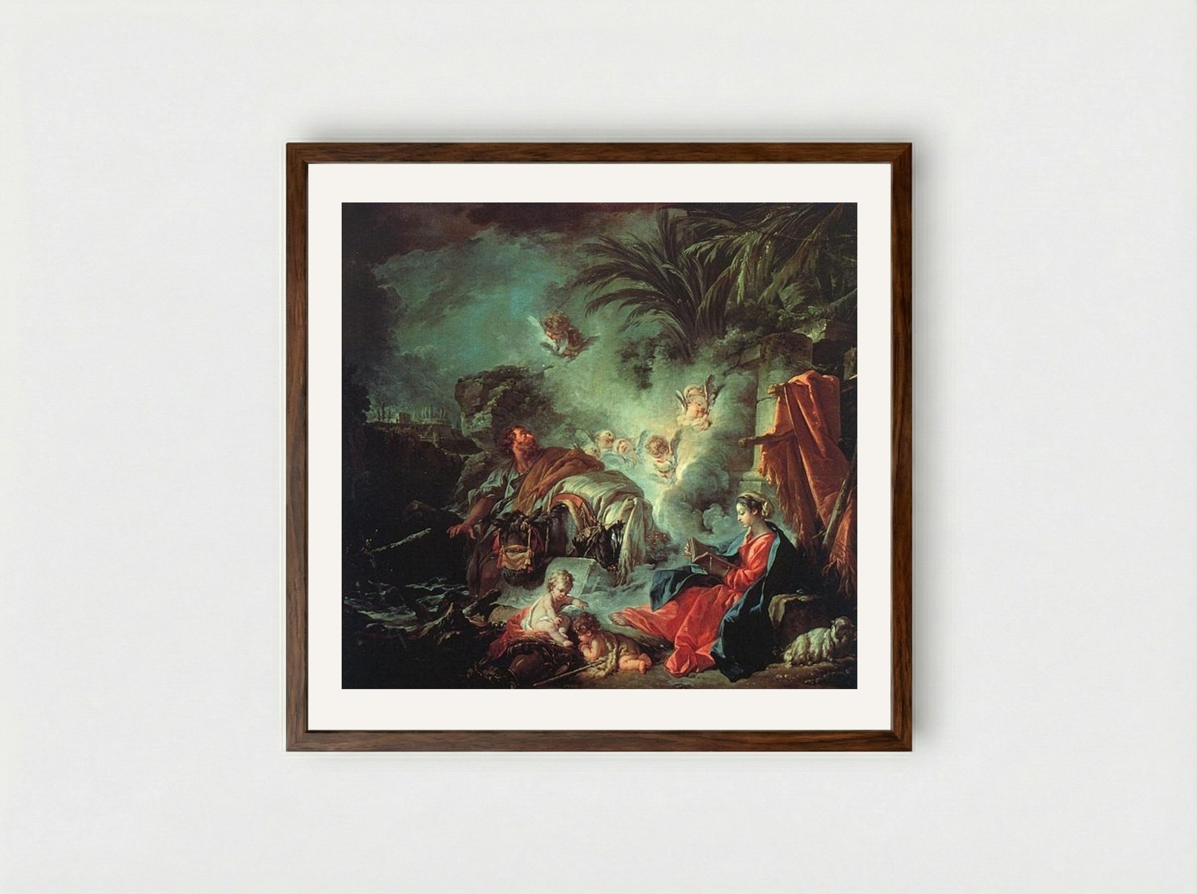 The Rest on the Flight into Egypt - François Boucher - Framed Print Dark Wood