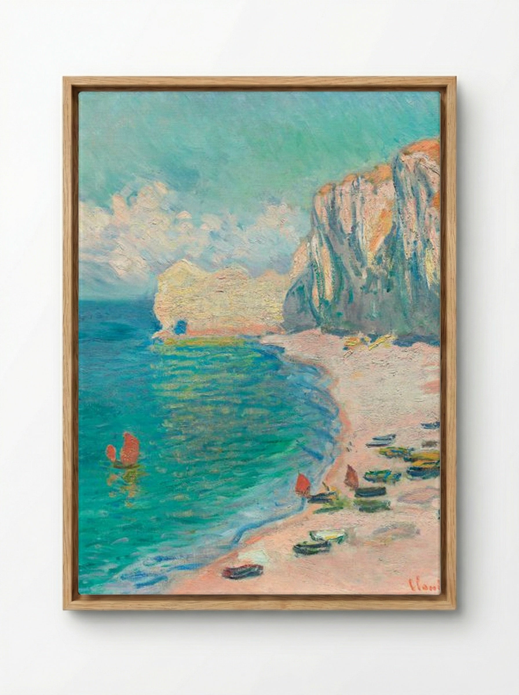 The Beach and the Falaise d'Amont - Claude Monet - Framed Canvas Wood