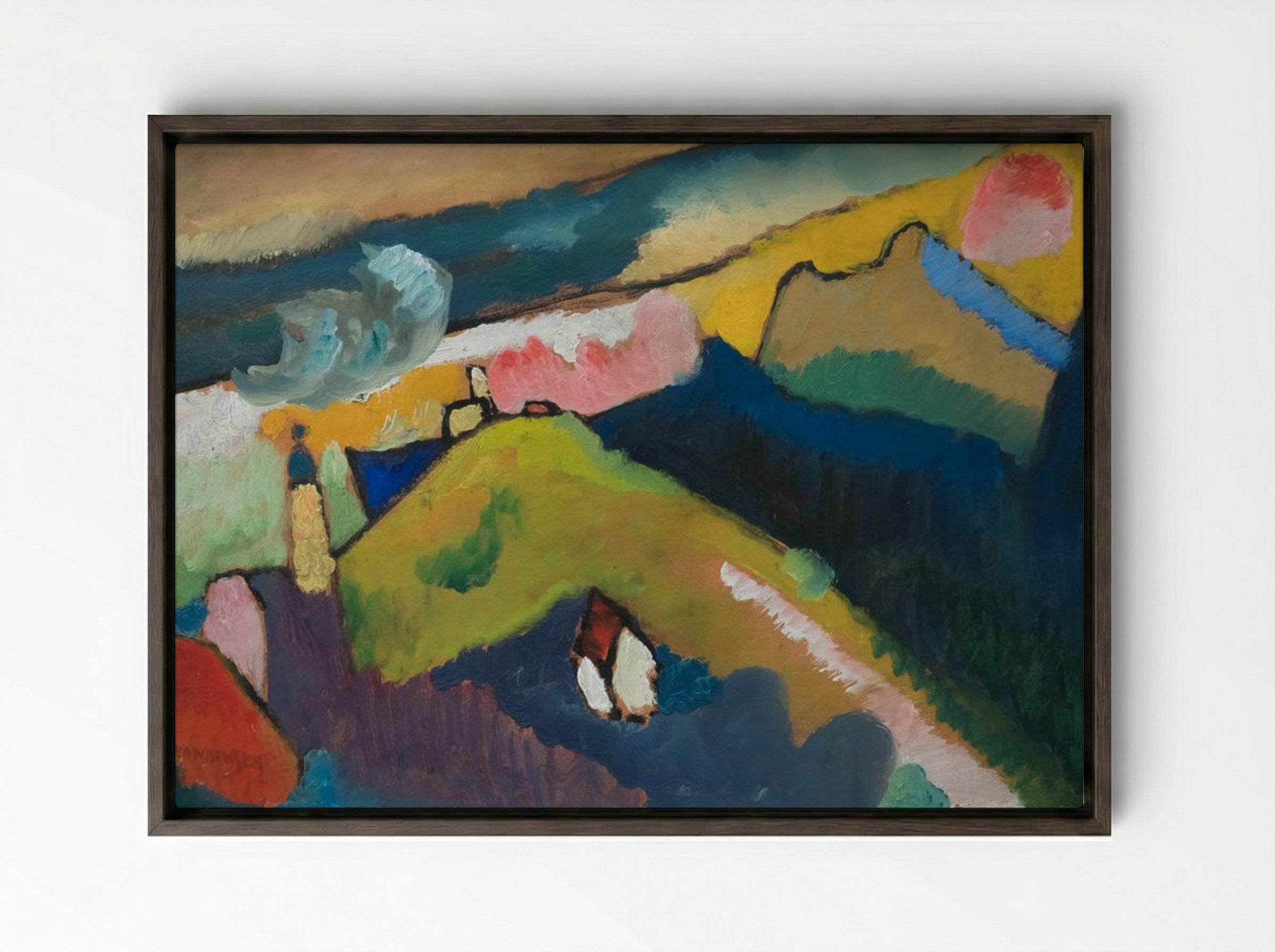 Murnau Mountain Landscape with Church - Wassily Kandinsky - Framed Canvas Dark Wood