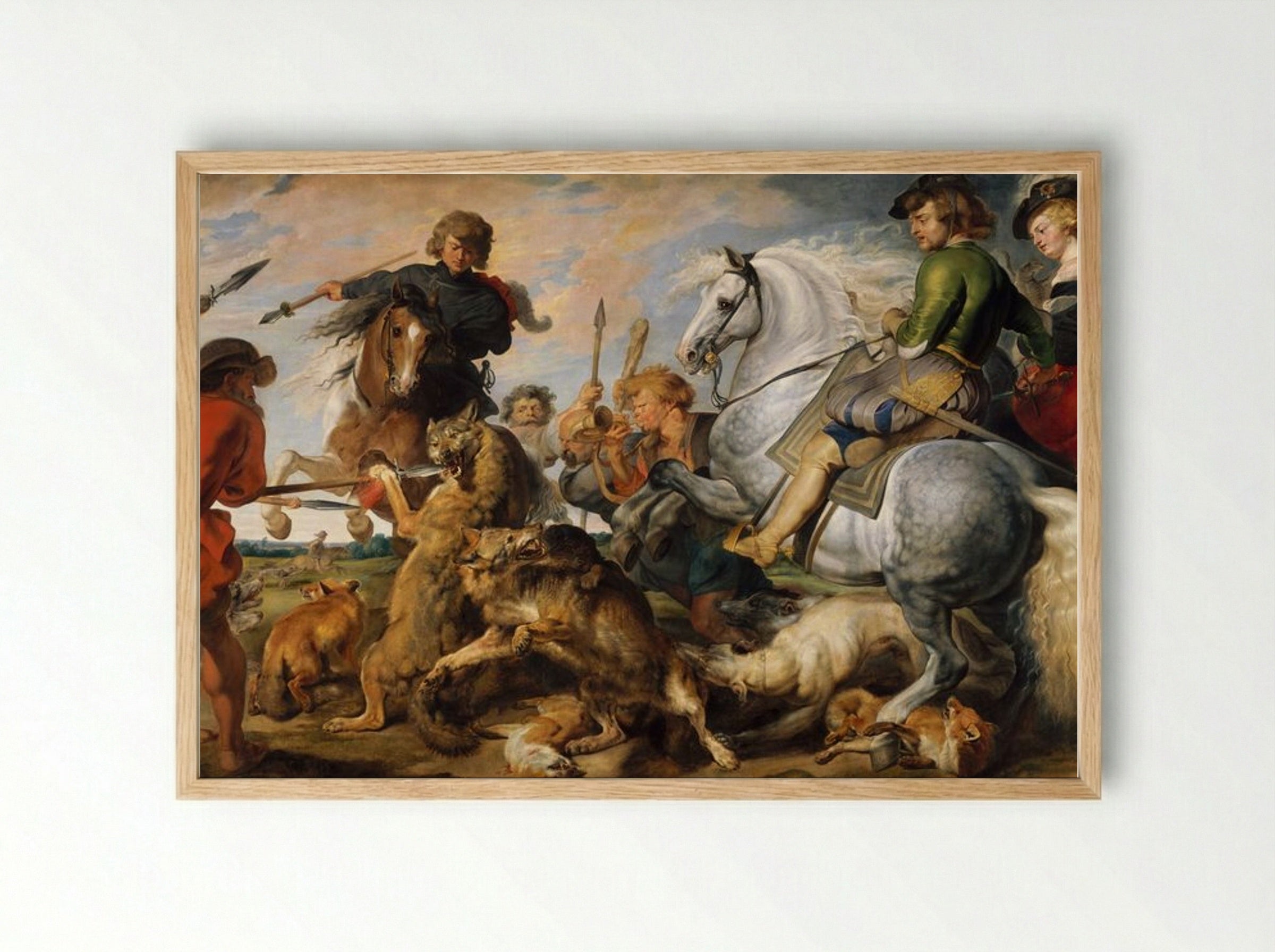 Wolf and Fox Hunt - Peter Paul Rubens - Framed Print Wood