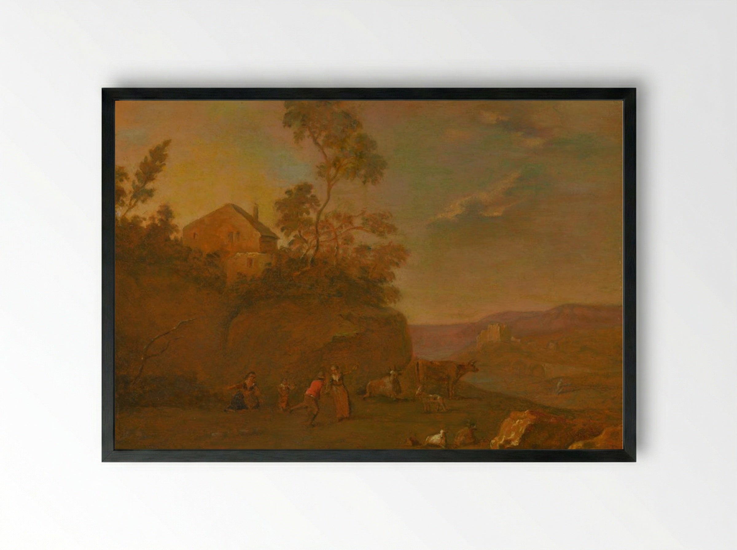 Early Evening: Landscape with Figures and Cattle - Thomas Gainsborough - Framed Print Black