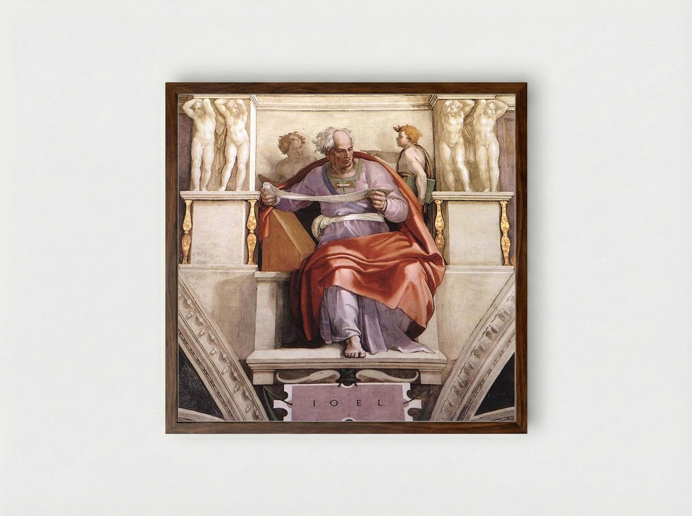Sistine Chapel Ceiling: The Prophet Joel - Michelangelo - Framed Print Dark Wood