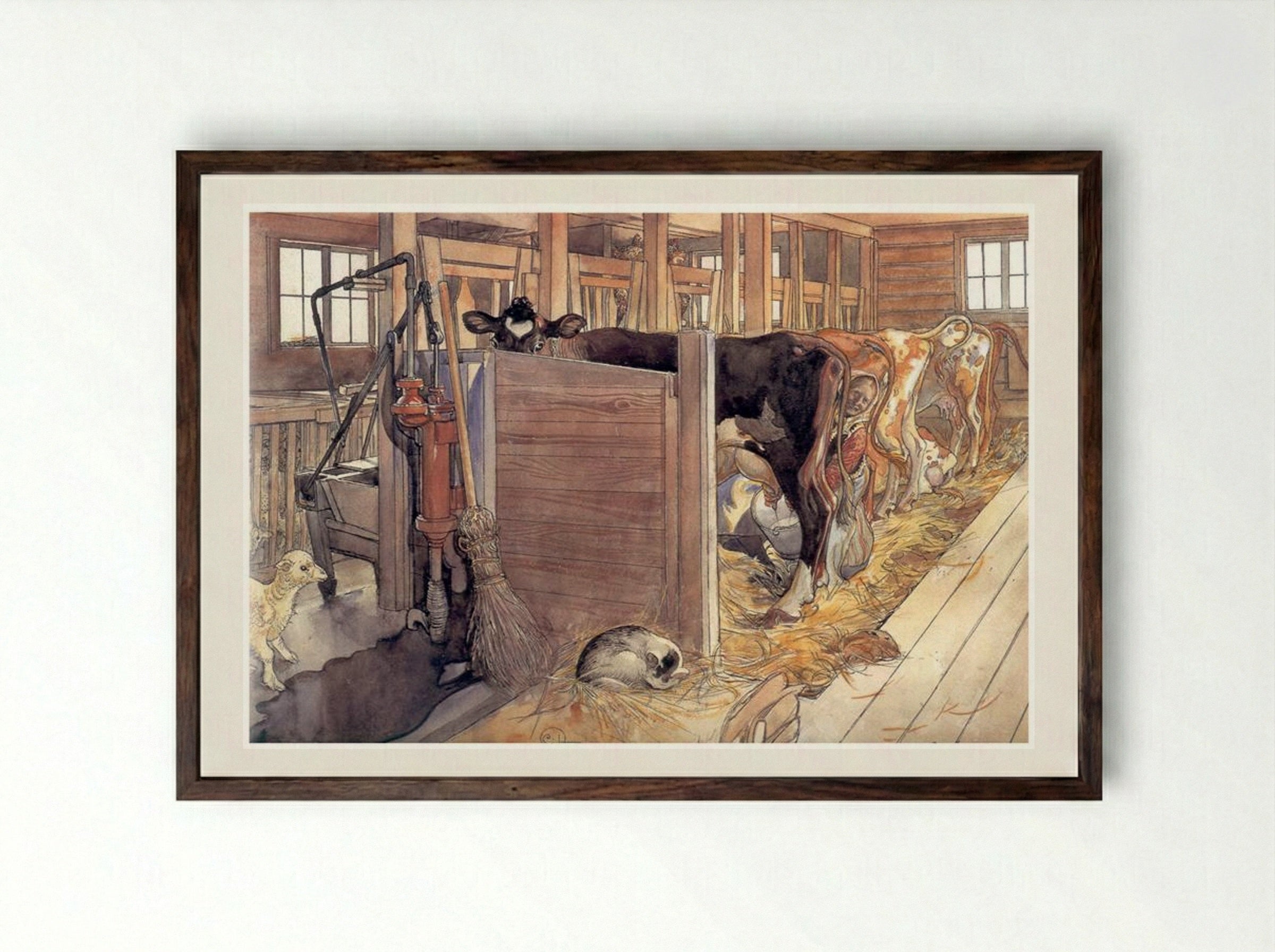 The Stable - Carl Larsson - Framed Print Dark Wood
