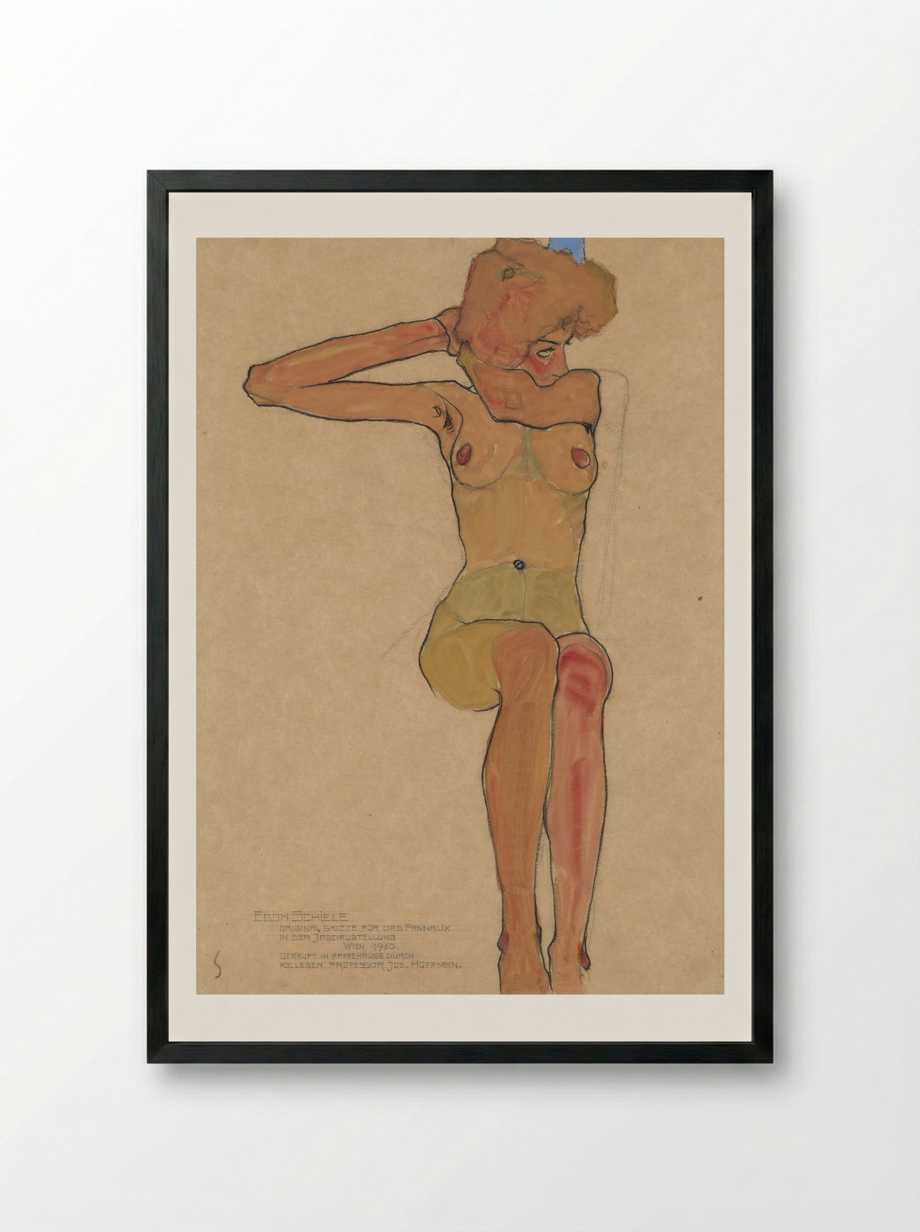 Mädchenakt Gertrude (Seated Nude) - Egon Schiele - Framed Print Black